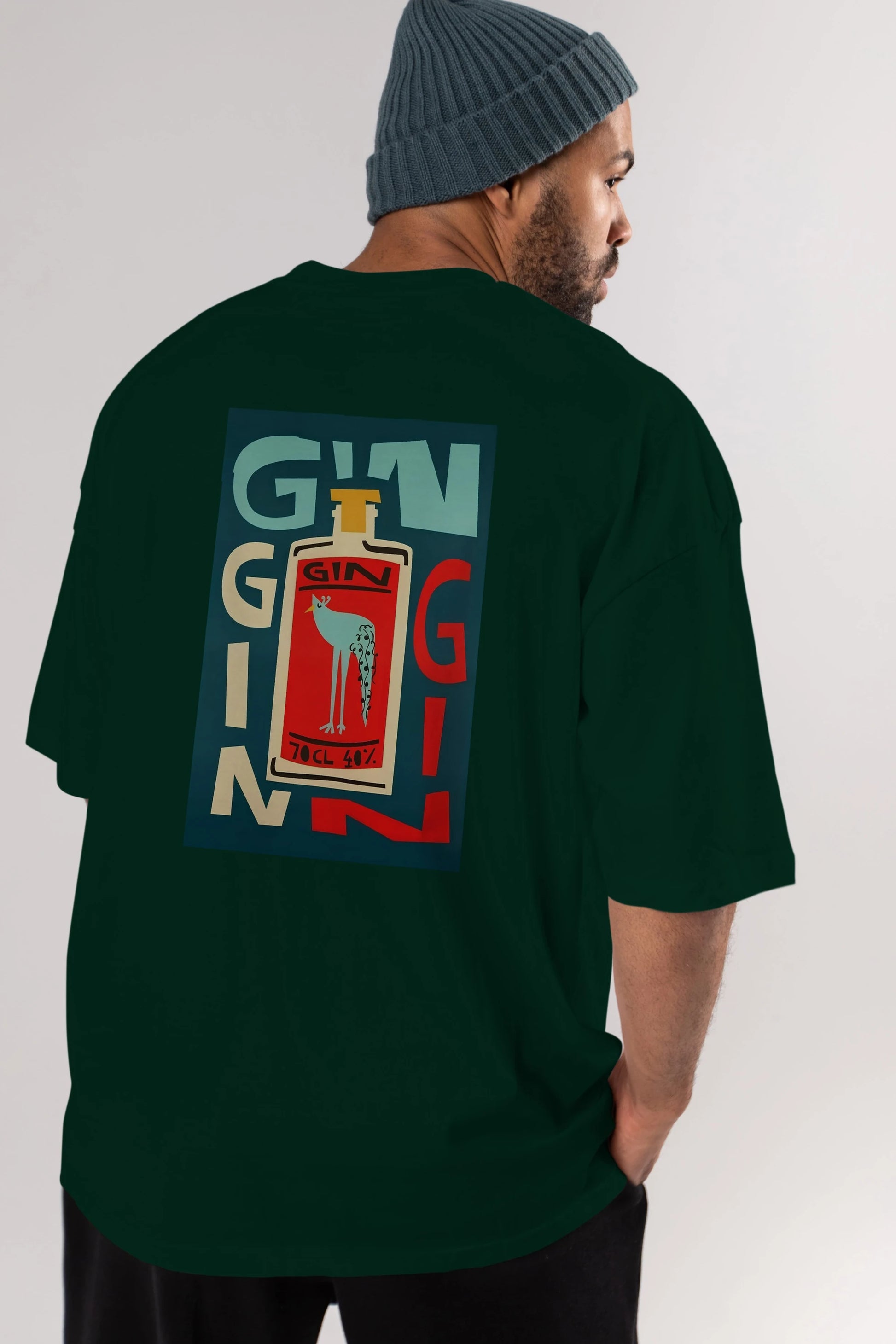 Gin 2 Arka Baskılı Oversize t-shirt Erkek Kadın Unisex %100 Pamuk Bisiklet Yaka tişort