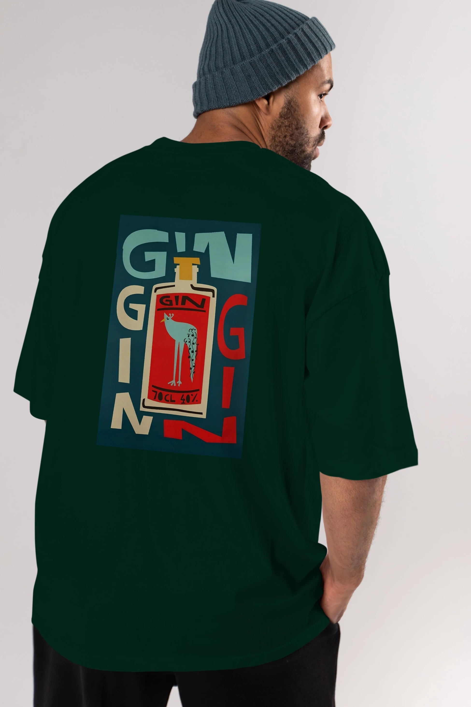 Gin 2 Arka Baskılı Oversize t-shirt Erkek Kadın Unisex %100 Pamuk Bisiklet Yaka tişort