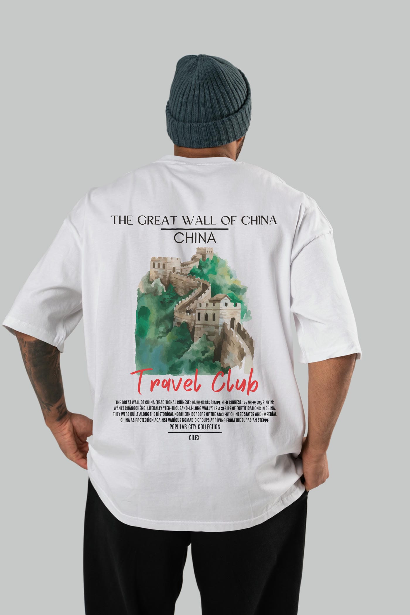 The Great Wall Of China Arka Baskılı Oversize t-shirt Erkek Kadın Pamuk Bisiklet Yaka tişort