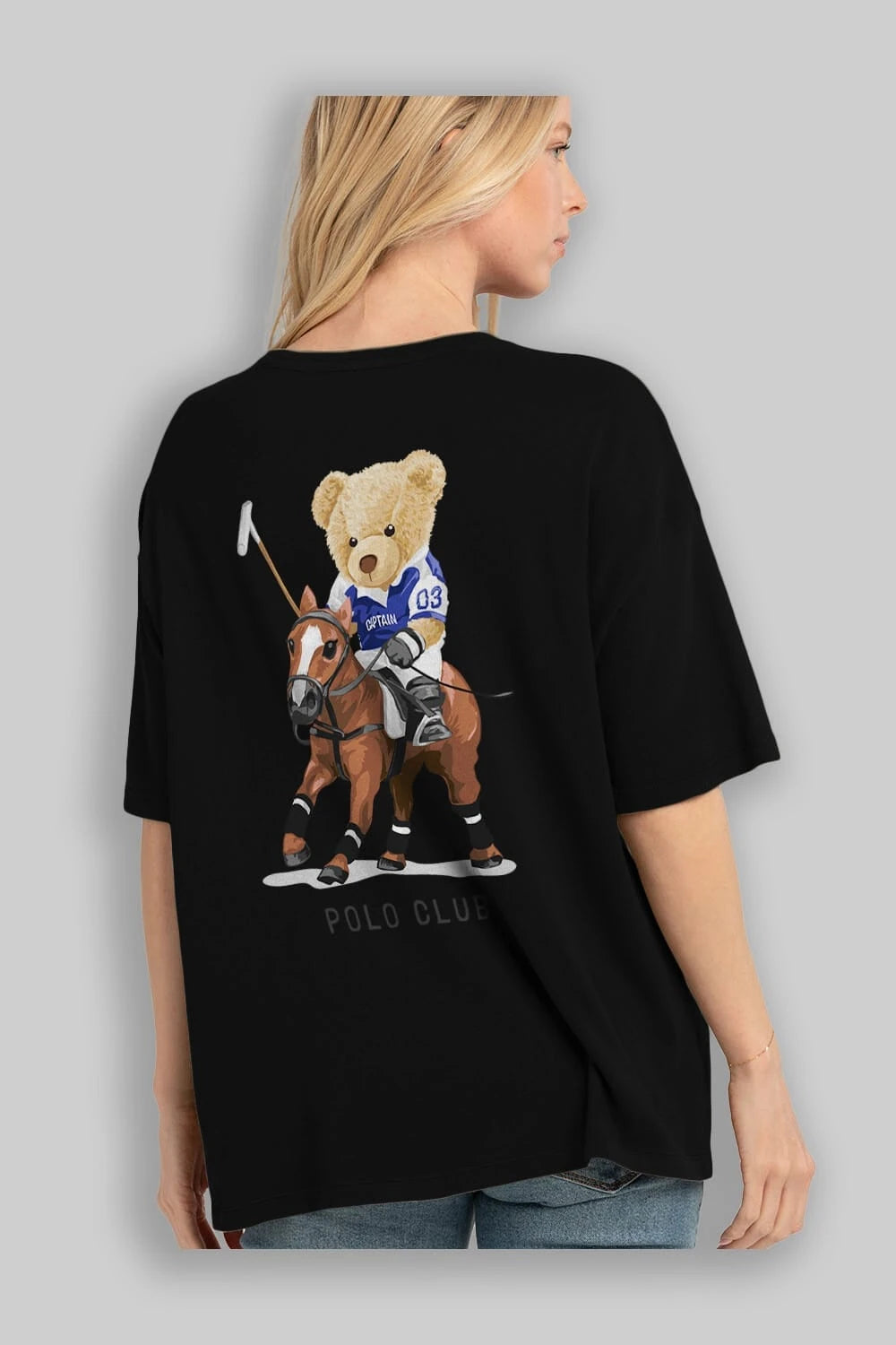 Teddy Bear Polo Club Arka Baskılı Oversize t-shirt Erkek Kadın Unisex %100 Pamuk