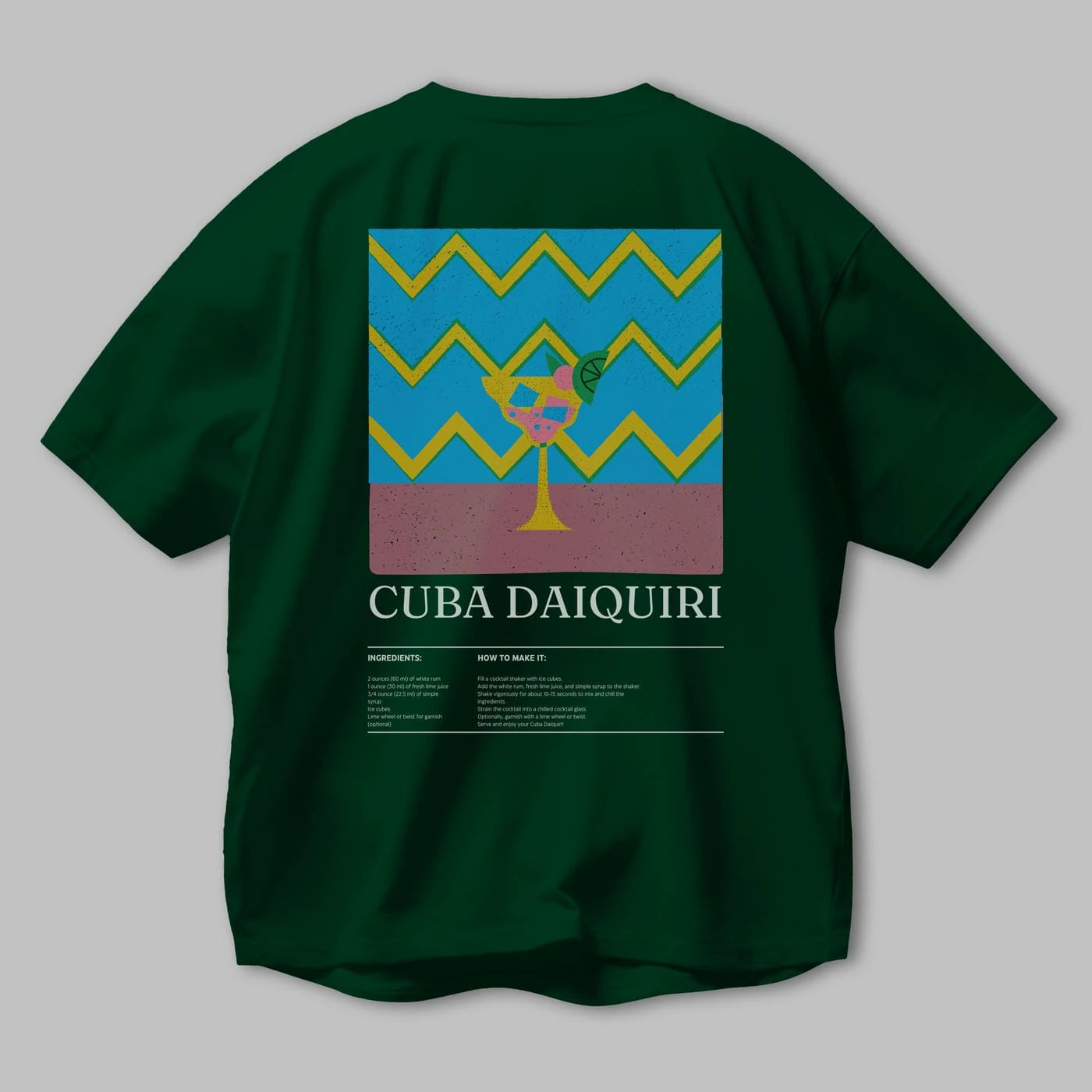Cuba Daiquiri Kokteyl Serisi Arka Baskılı Oversize t-shirt Erkek Kadın %100 Pamuk Bisiklet Yaka tişort