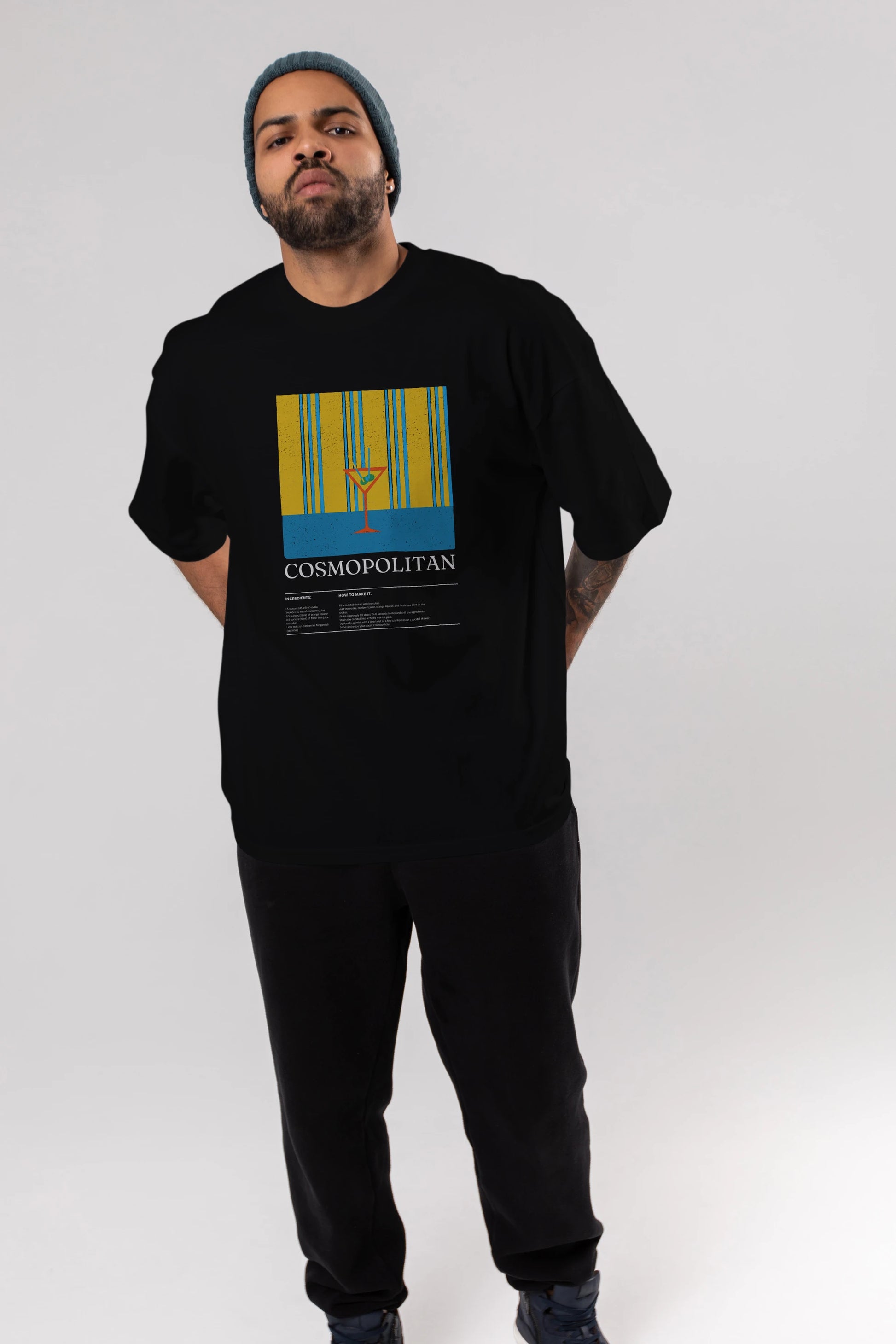 Cosmopolitan Kokteyl Ön Baskılı Oversize t-shirt Erkek Kadın %100 Pamuk Bisiklet Yaka tişort
