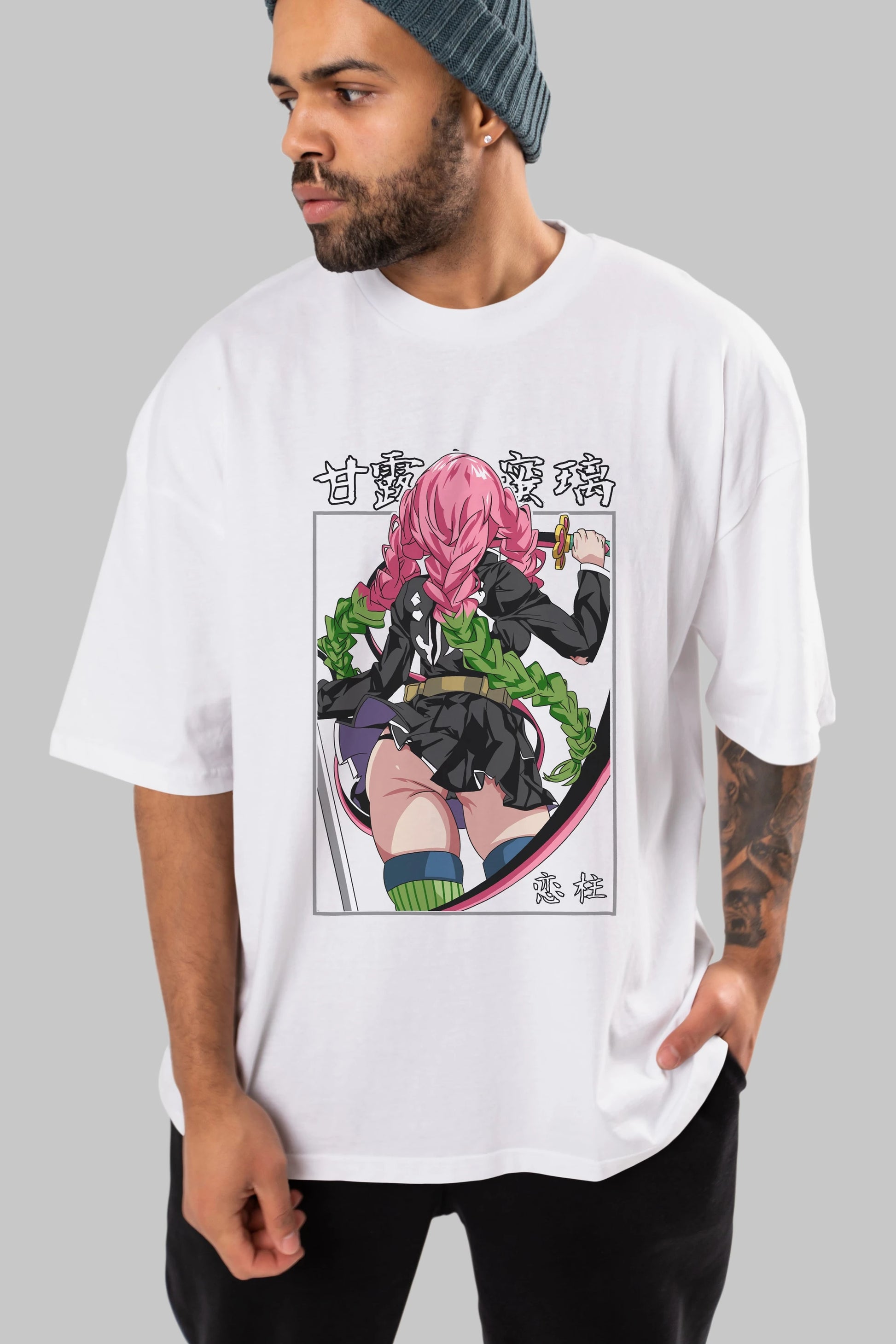 Mitsuri DEMONSLAYER Anime Ön Baskılı Oversize t-shirt %100 pamuk Erkek Kadın Unisex