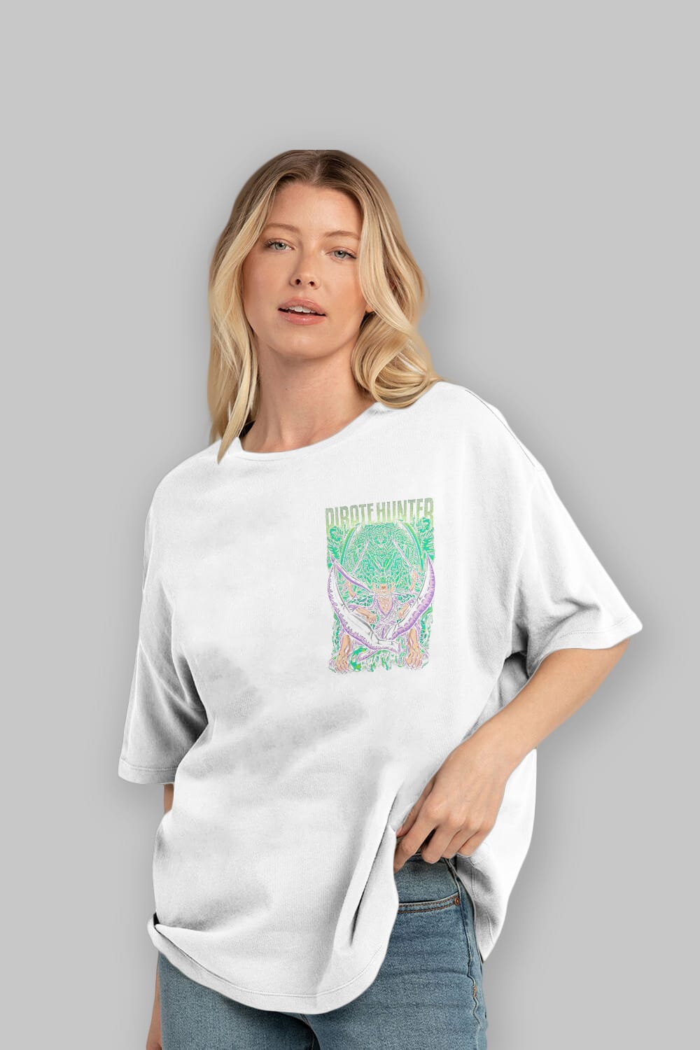 RORONOA ZORO 3 Ön Sol Baskılı Oversize t-shirt Erkek Kadın Unisex %100 Pamuk Bisiklet Yaka tişort