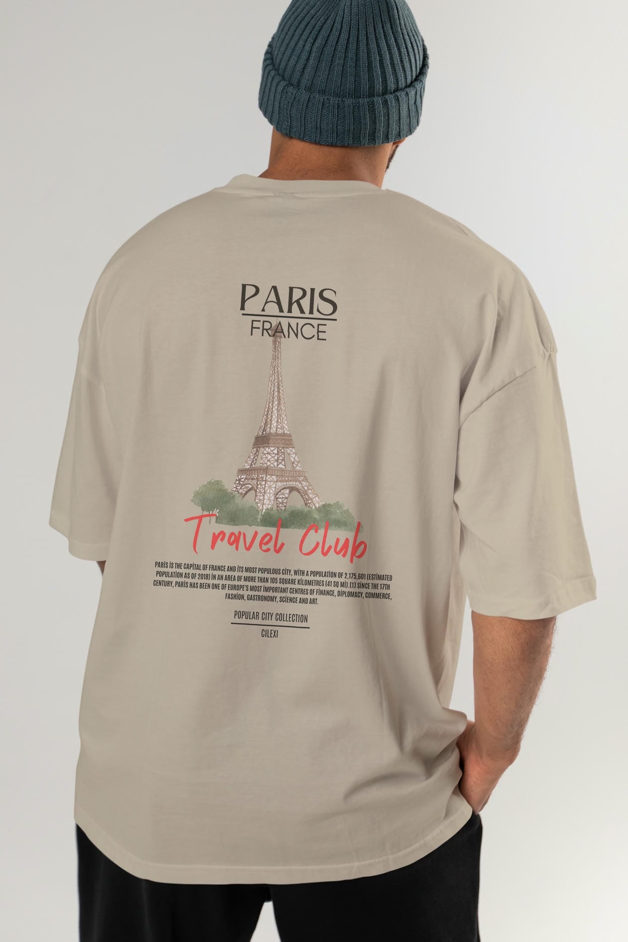 Paris France Arka Baskılı Oversize t-shirt Erkek Kadın Pamuk Bisiklet Yaka tişort