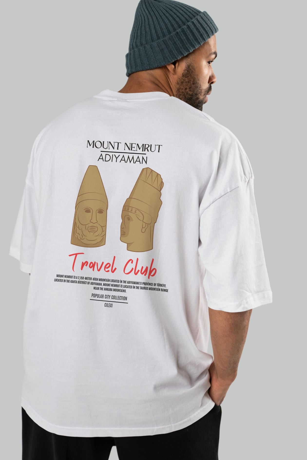 Mount Nemrut Adiyaman Arka Baskılı Oversize t-shirt Erkek Kadın Pamuk Bisiklet Yaka tişort