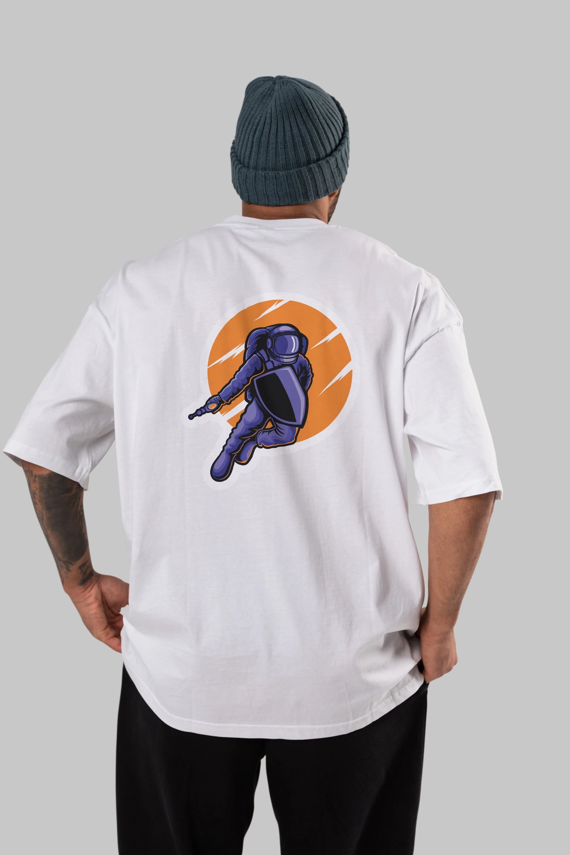 Astro Wars Sticker Arka Baskılı Oversize t-shirt Erkek Kadın Unisex