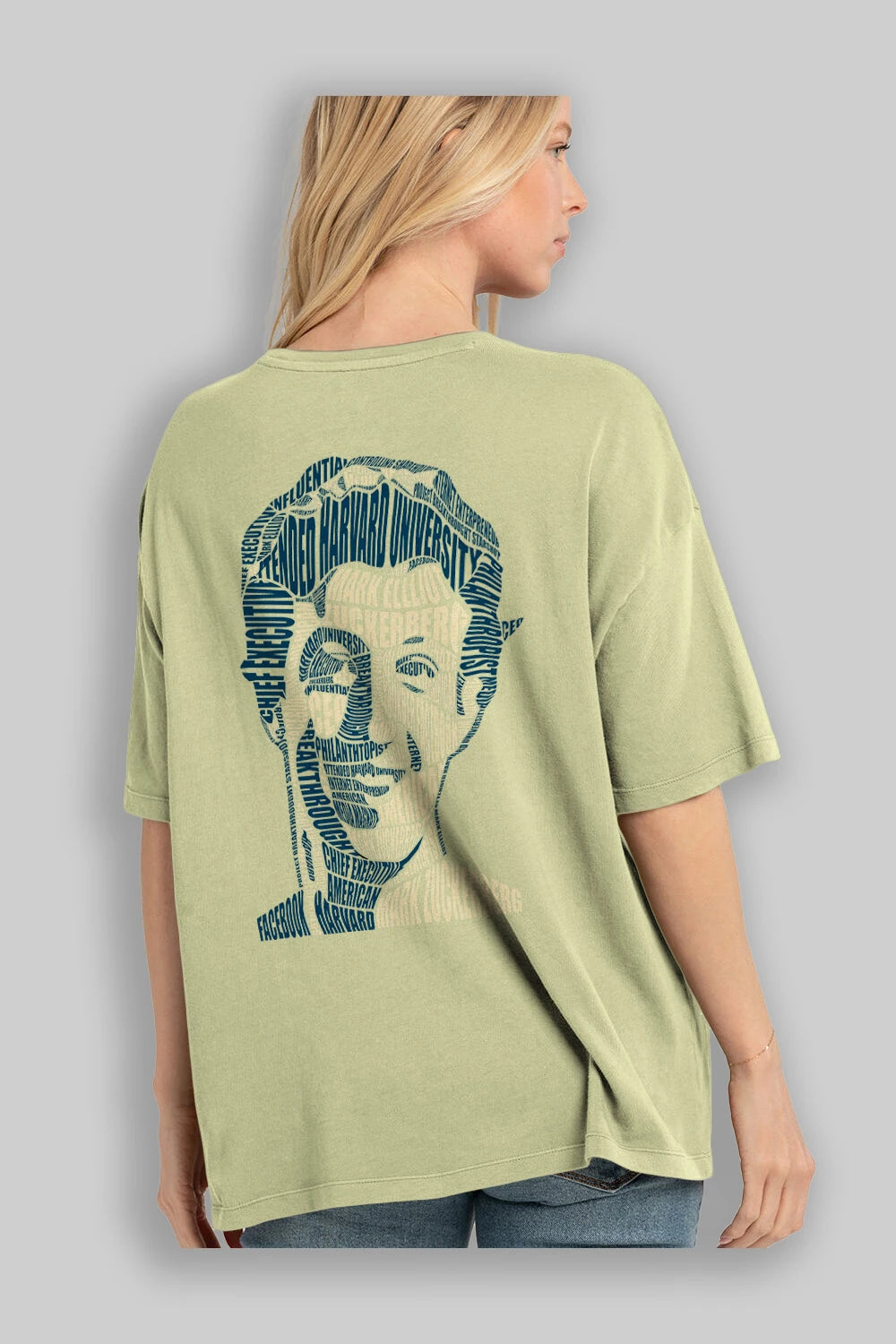 Mark Zuckerberg Calligram Arka Baskılı Oversize t-shirt %100 pamuk Erkek Kadın Unisex