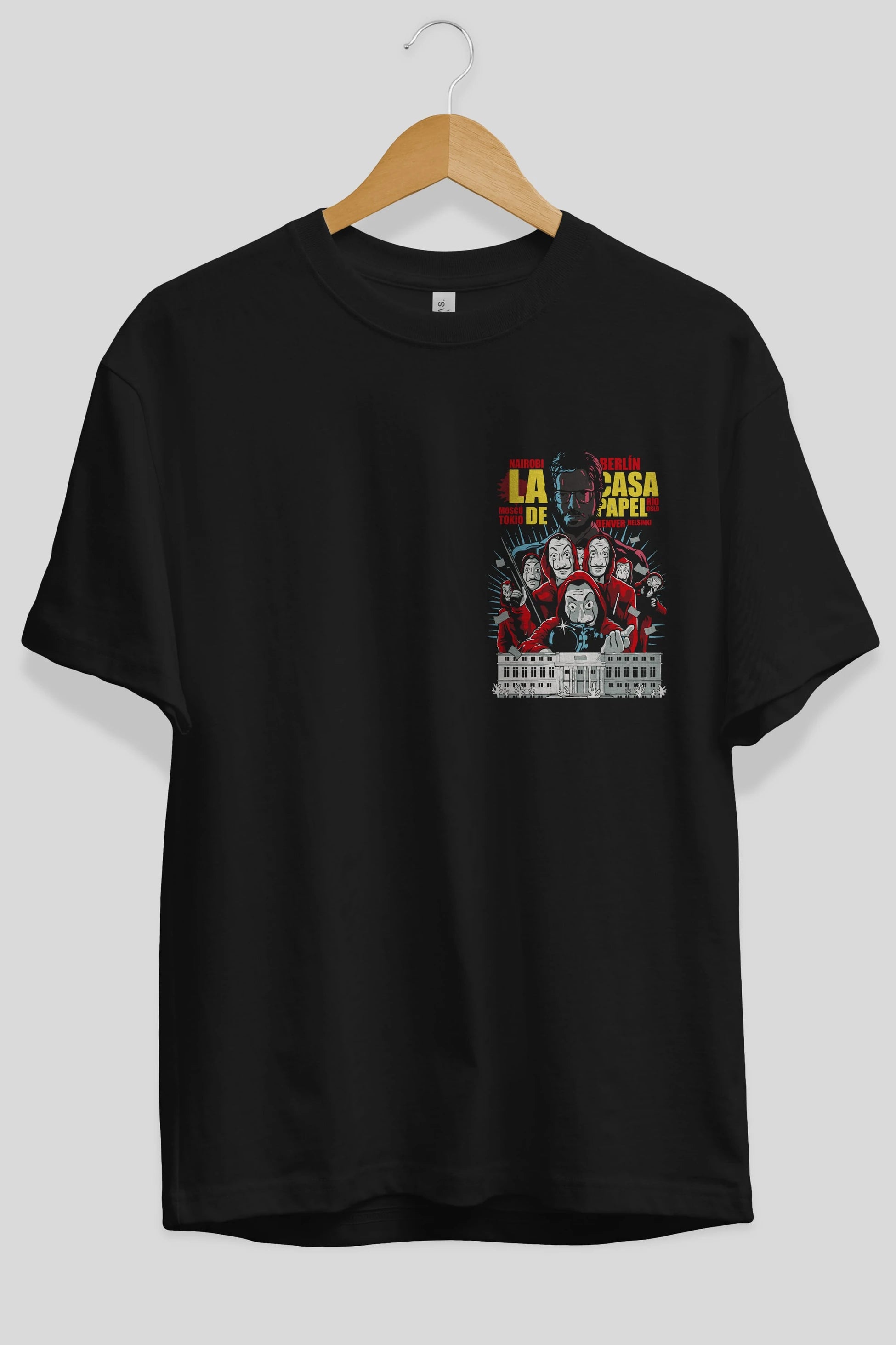 La Casa De Papel (6) Ön Sol Baskılı Oversize t-shirt Erkek Kadın Unisex %100 Pamuk Bisiklet Yaka tişort