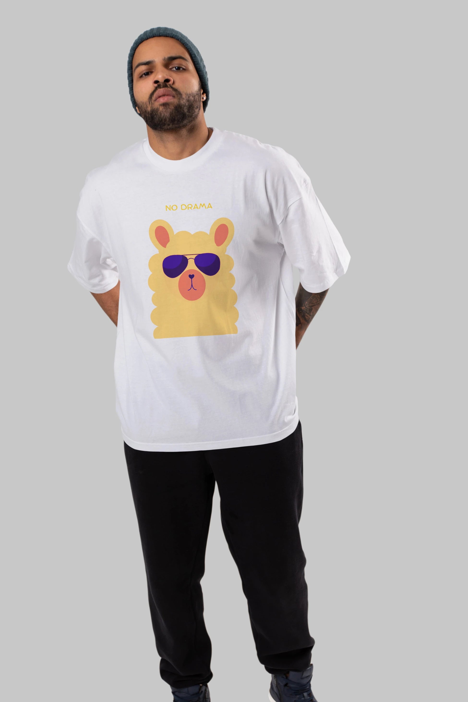No Drama Yazılı Lama Ön Baskılı Oversize t-shirt Erkek Kadın Unisex