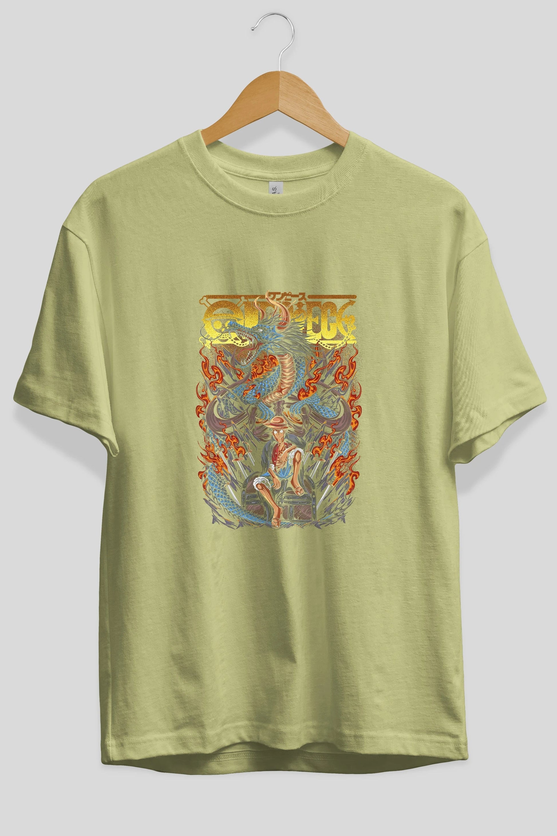 MONKEY D. LUFF-ONE PIECE Anime Ön Baskılı Oversize t-shirt %100 pamuk Erkek Kadın Unisex