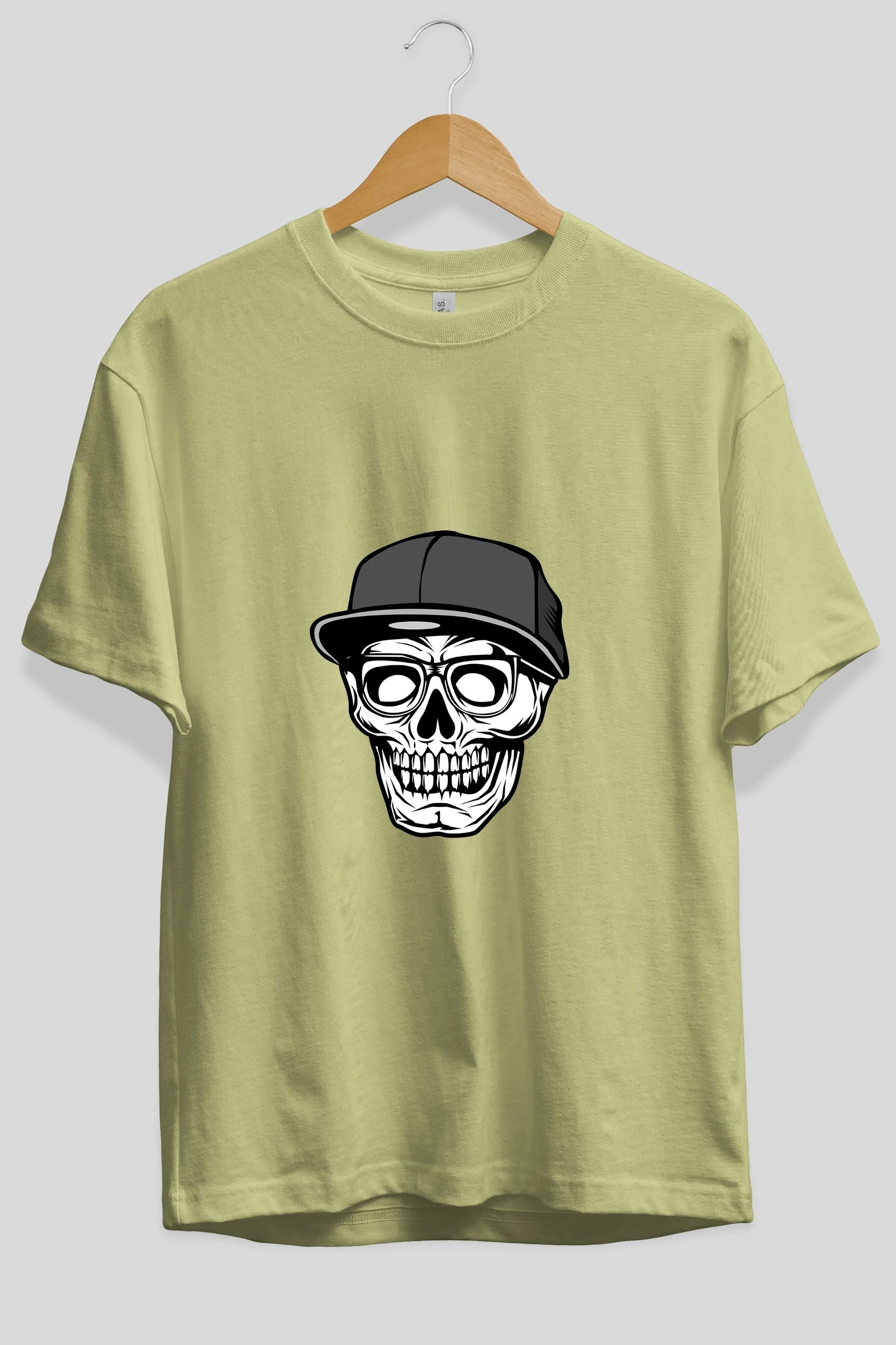 Skull With Hat Ön Baskılı Oversize t-shirt Erkek Kadın Unisex %100 Pamuk tişort