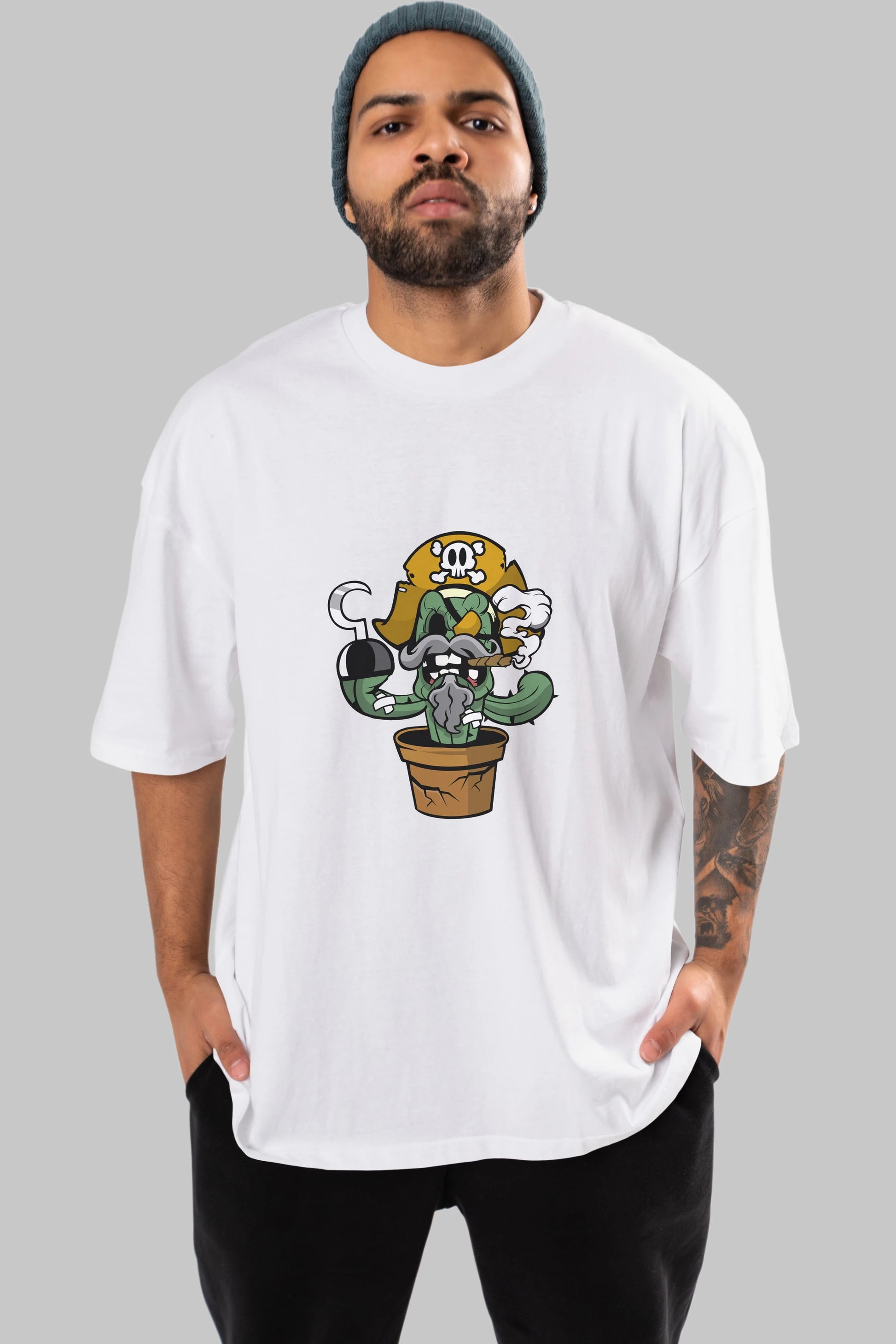 Pirate Cactus Ön Baskılı Oversize t-shirt Erkek Kadın Unisex %100 Pamuk tişort