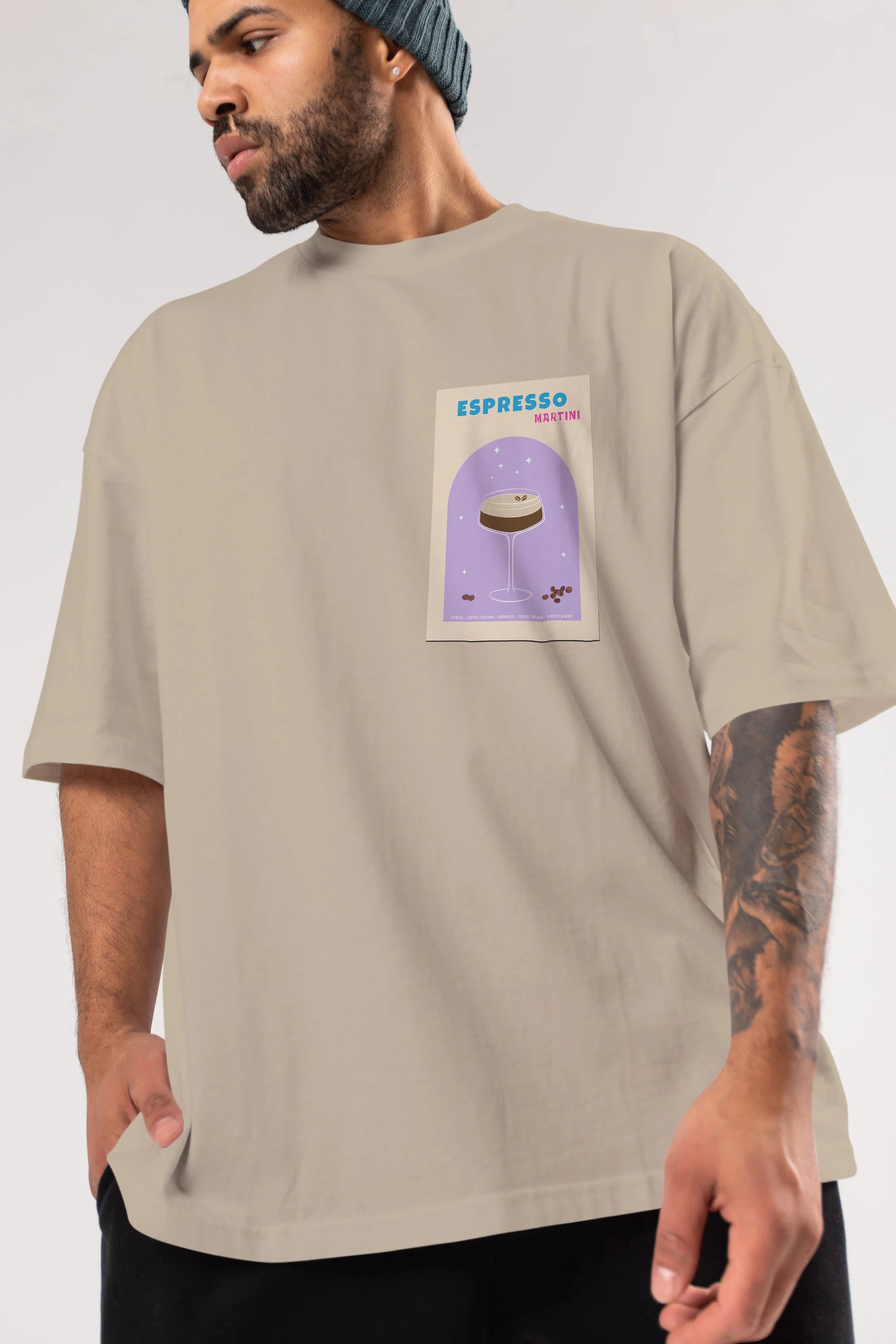 Espresso Martini 5 Ön Sol Baskılı Oversize t-shirt Erkek Kadın Unisex %100 Pamuk Bisiklet Yaka tişort
