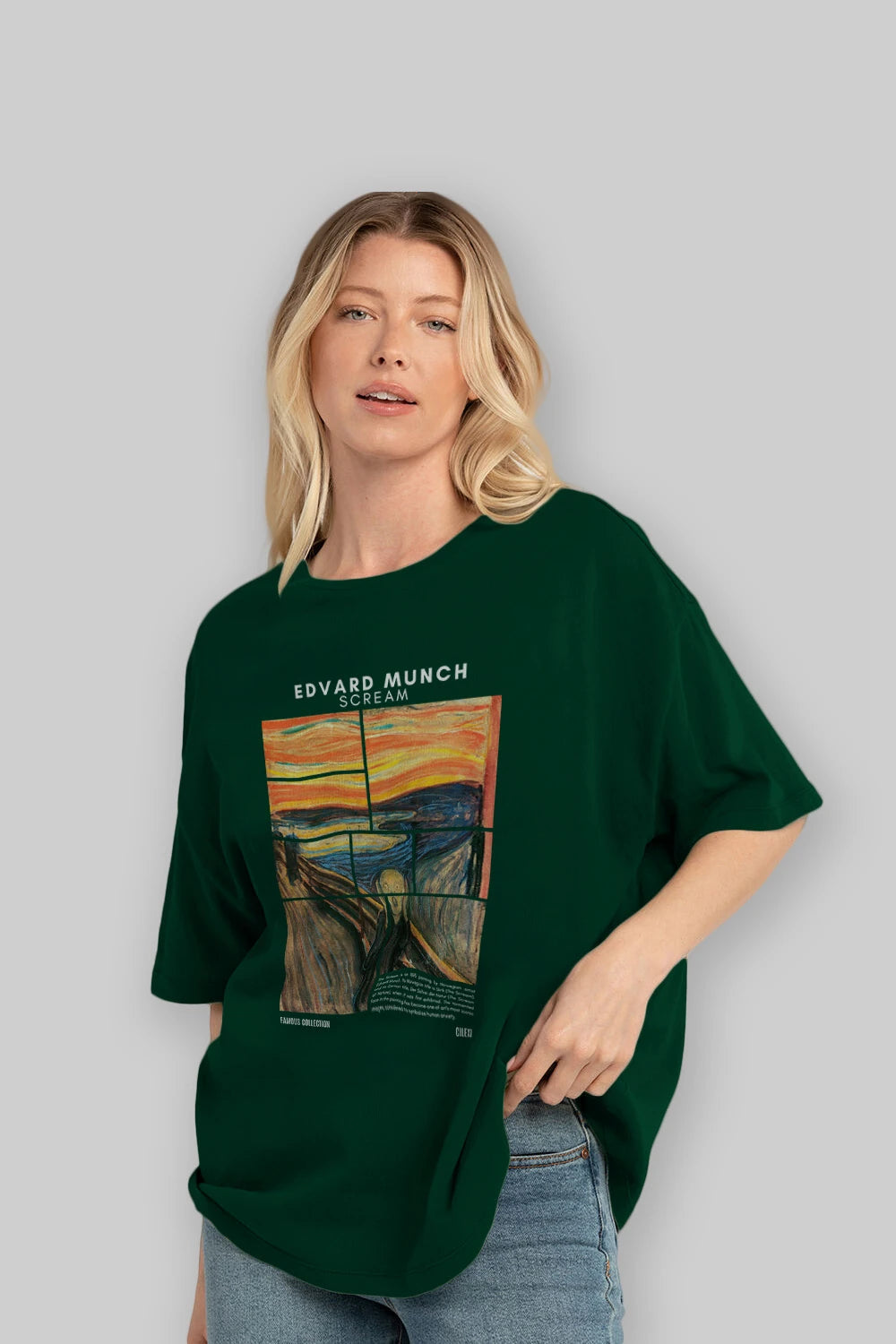Edvard Munch Scream ön Baskılı Oversize t-shirt Erkek Kadın Bisiklet Yaka Pamuk tişort