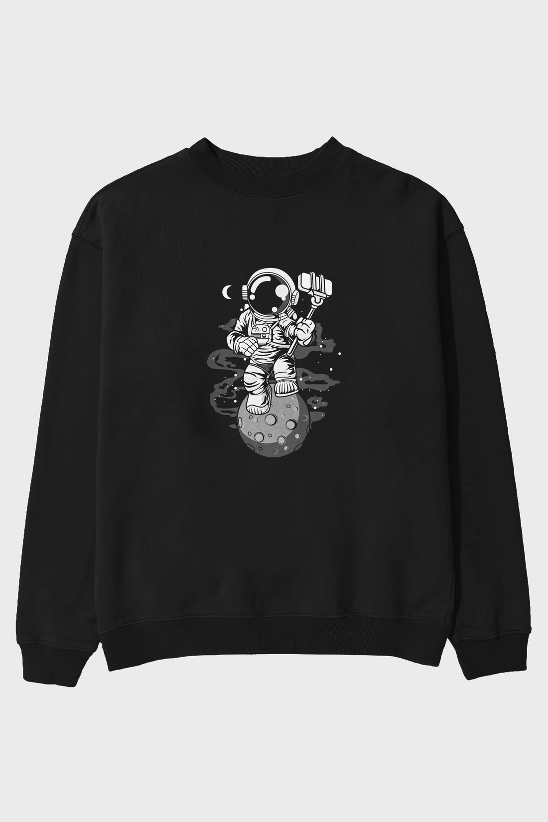 Astronaut Selfie Ön Baskılı Oversize Sweatshirt Erkek Kadın Unisex