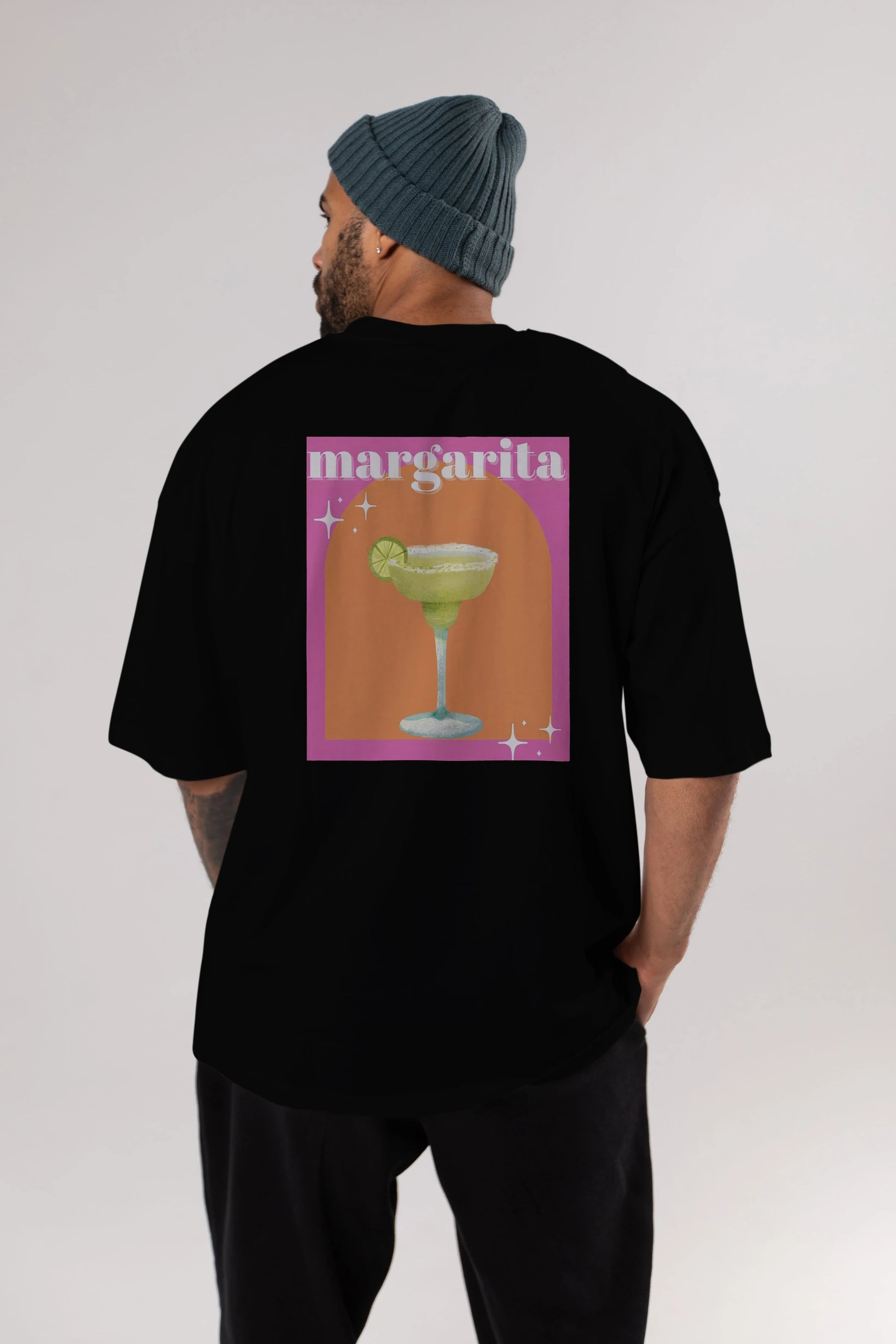 Margarita 7 Arka Baskılı Oversize t-shirt Erkek Kadın Unisex %100 Pamuk Bisiklet Yaka tişort