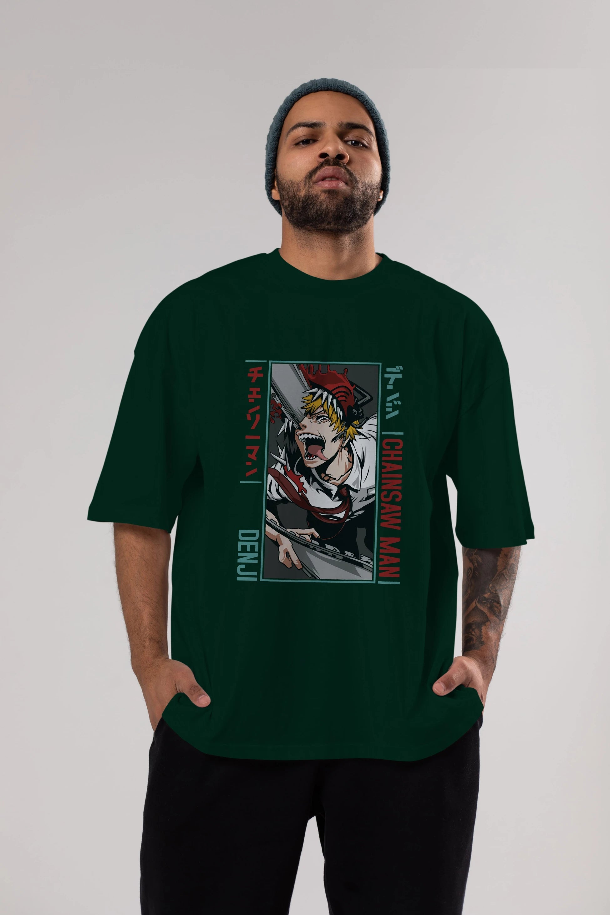 Denji Chainsaw Man Anime Ön Baskılı Oversize t-shirt %100 pamuk Erkek Kadın Unisex