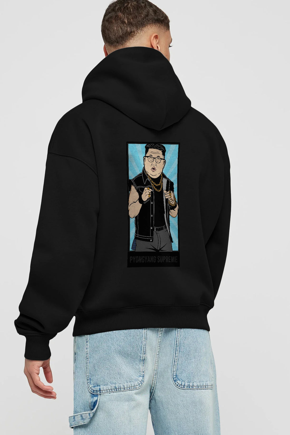 Kim Jong Un Pyongyang Supreme Arka Baskılı Hoodie Oversize Kapüşonlu Sweatshirt Erkek Kadın Unisex