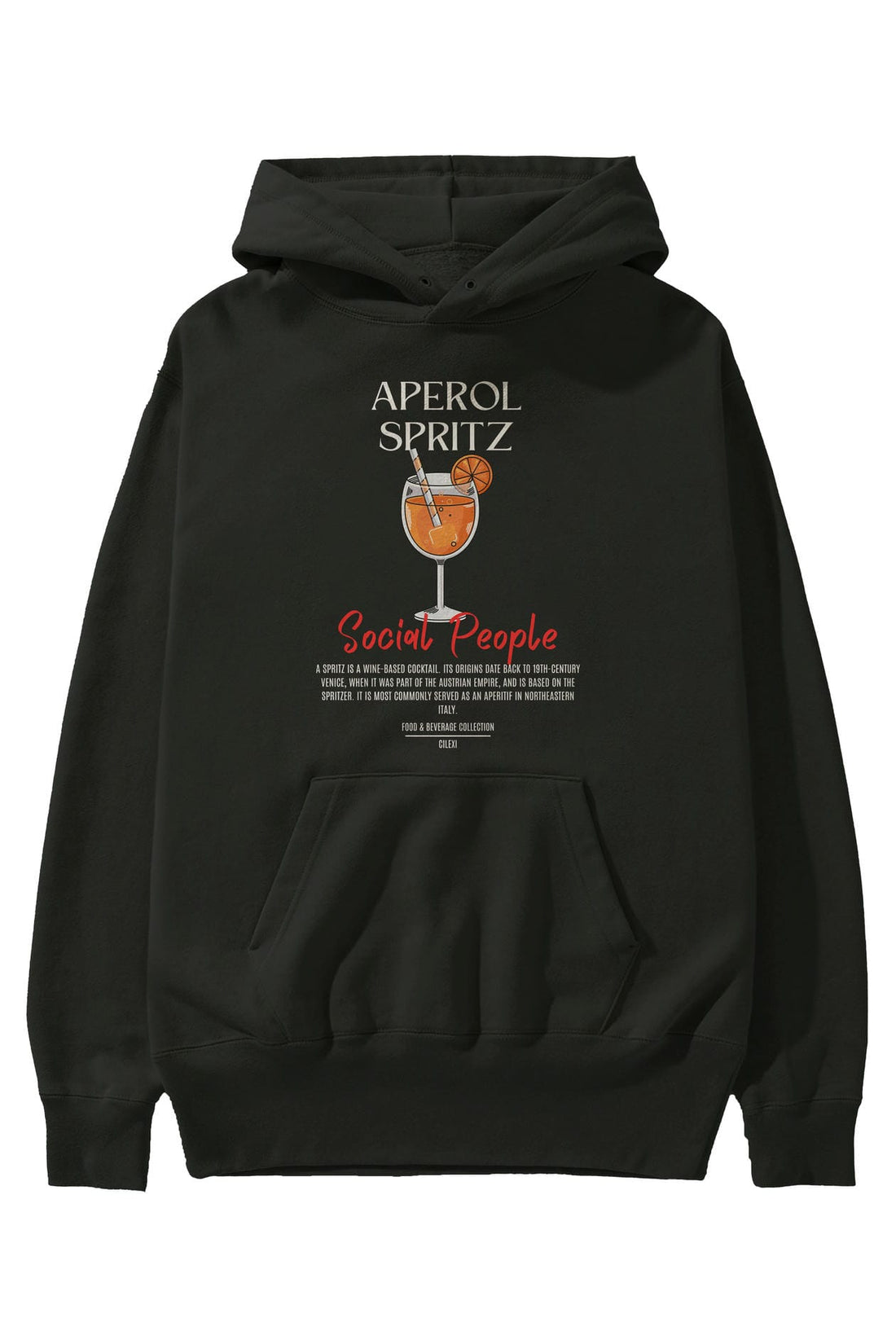 Aperol Spritz Kokteyl Ön Baskılı Hoodie Oversize Kapüşonlu Sweatshirt Erkek Kadın