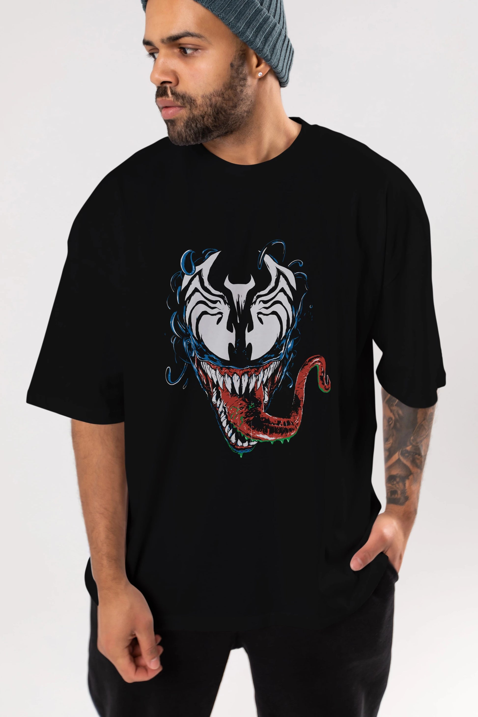 Venom (2) Ön Baskılı Oversize t-shirt Erkek Kadın Unisex %100 Pamuk Bisiklet Yaka tişort