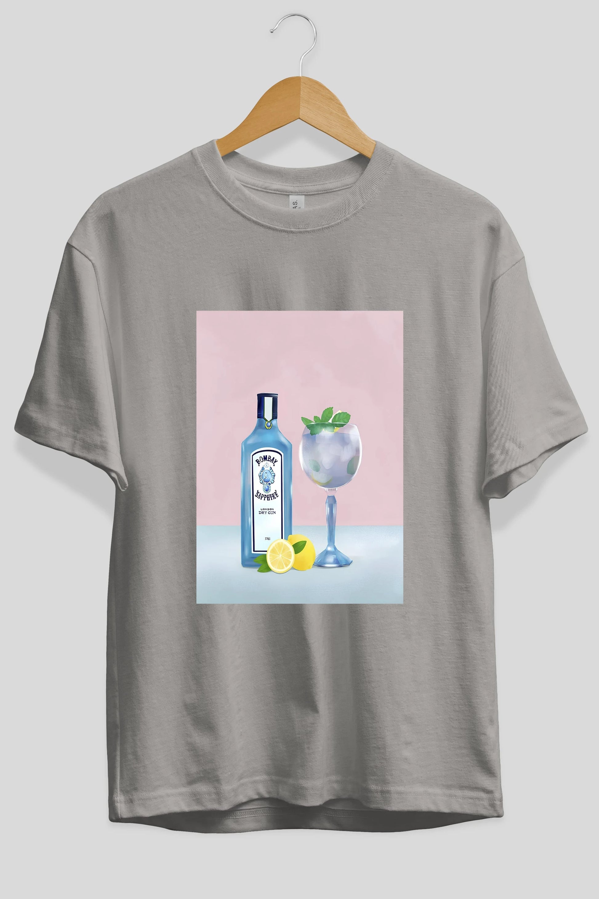 Bombay Sapphire Dry Gin Ön Baskılı Oversize t-shirt Erkek Kadın Unisex %100 Pamuk Bisiklet Yaka tişort
