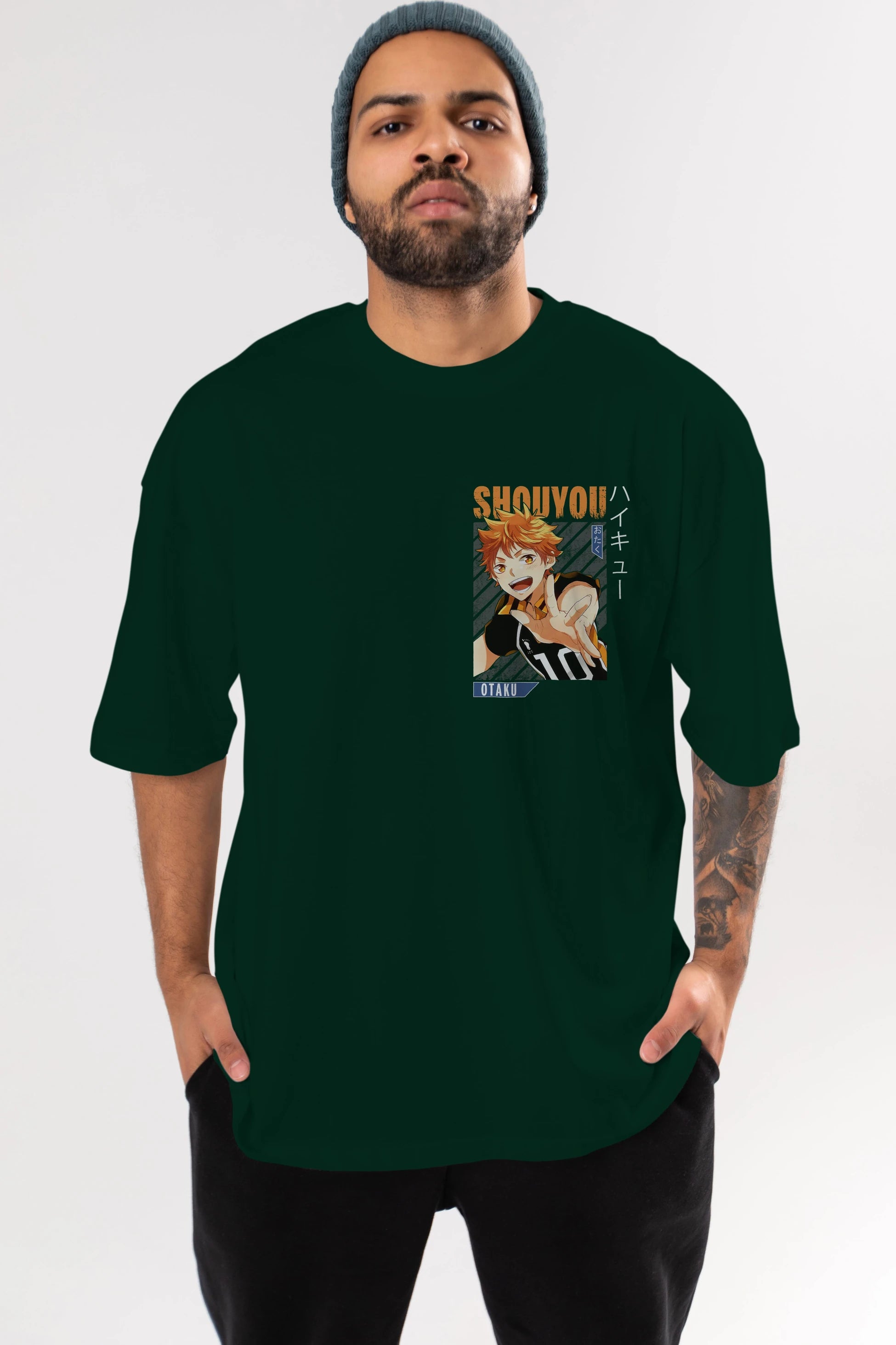 Shouyou Hinata 9 Ön Sol Baskılı Oversize t-shirt Erkek Kadın Unisex %100 Pamuk Bisiklet Yaka tişort