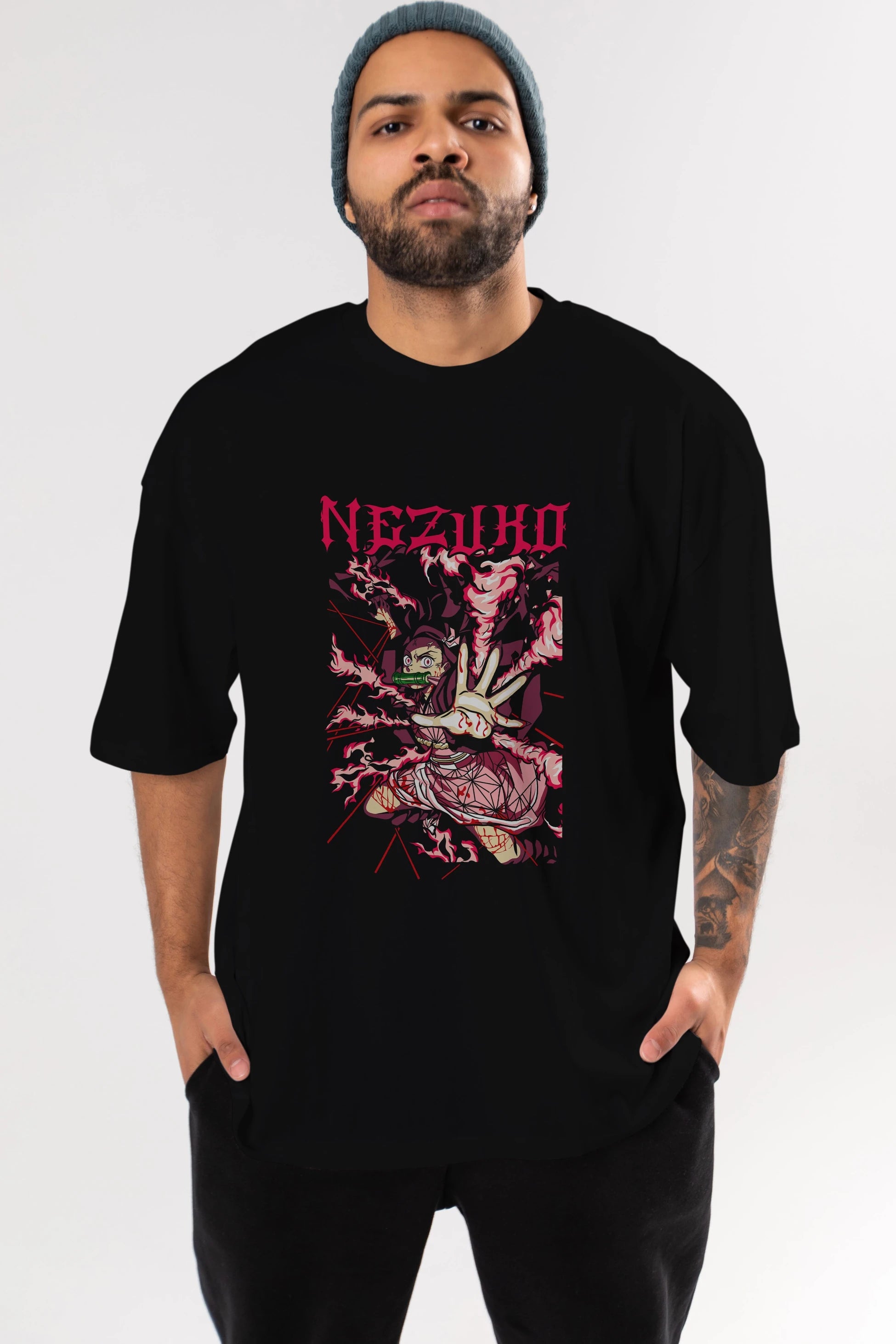 NEZUKO KAMADO Anime Ön Baskılı Oversize t-shirt %100 pamuk Erkek Kadın Unisex