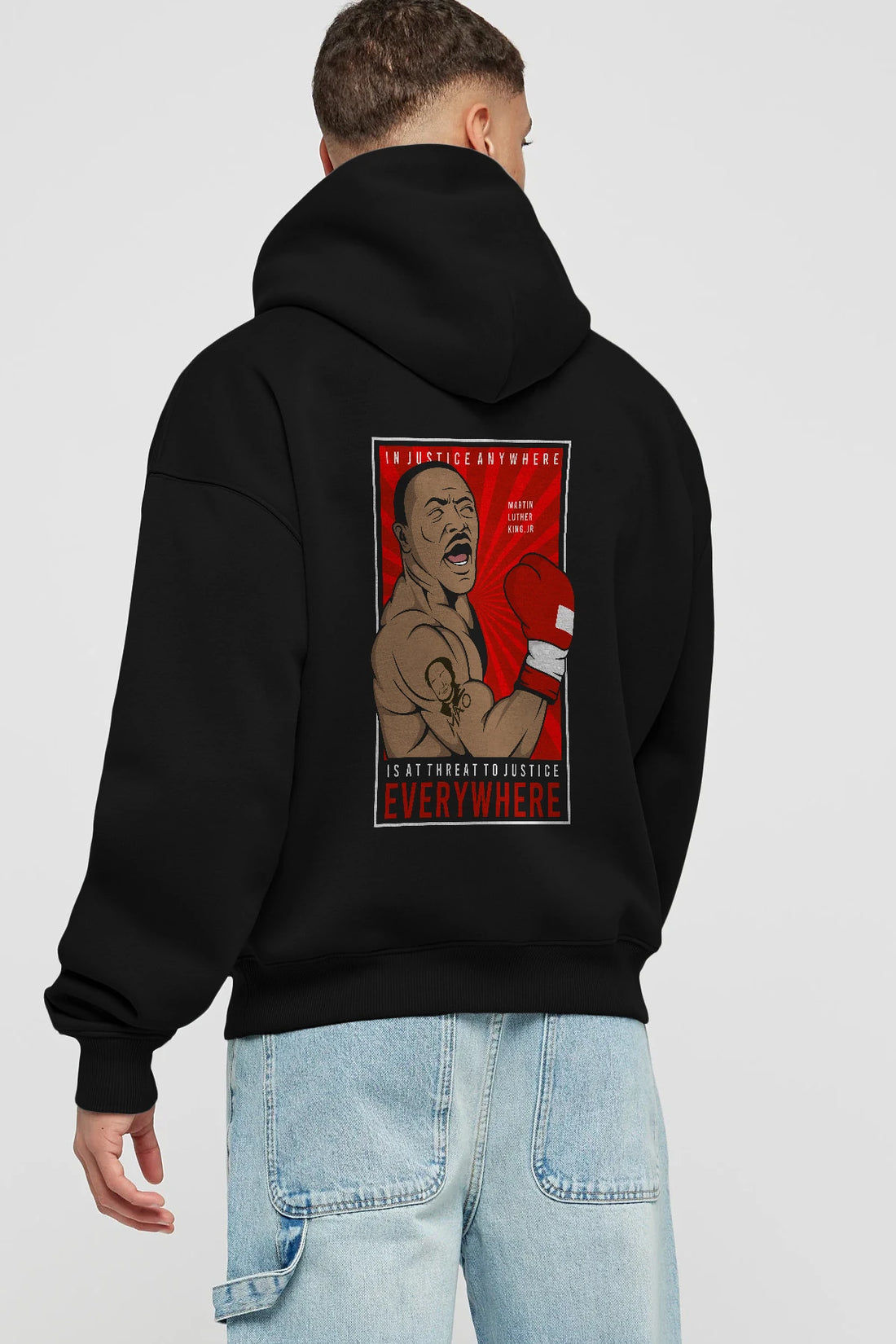 Luther King Boxer Arka Baskılı Hoodie Oversize Kapüşonlu Sweatshirt Erkek Kadın Unisex