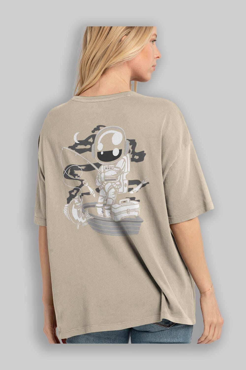Astronaut Fisherman Arka Baskılı Oversize t-shirt Erkek Kadın Unisex