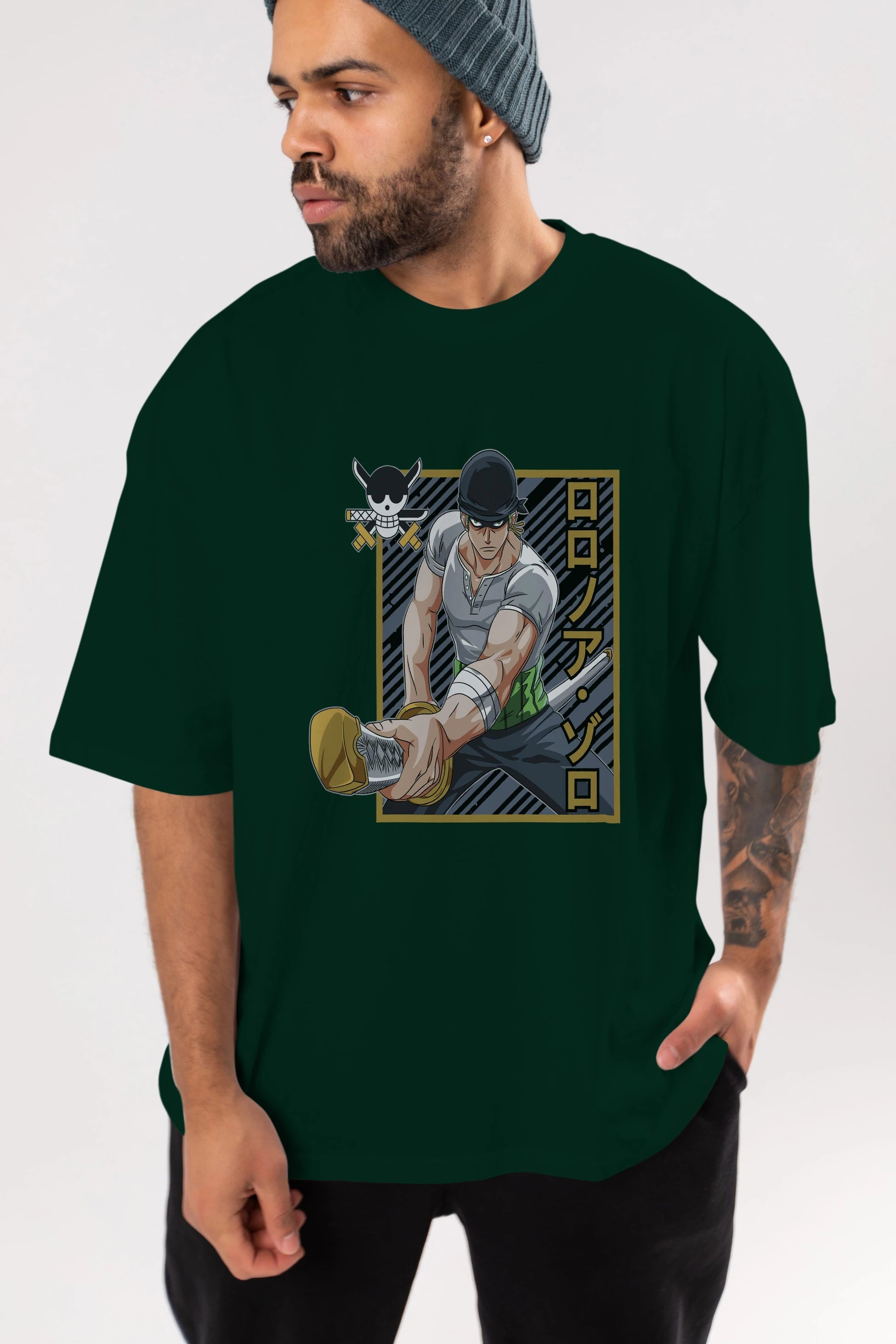 RORONOA ZORO Anime Ön Baskılı Oversize t-shirt %100 pamuk Erkek Kadın Unisex