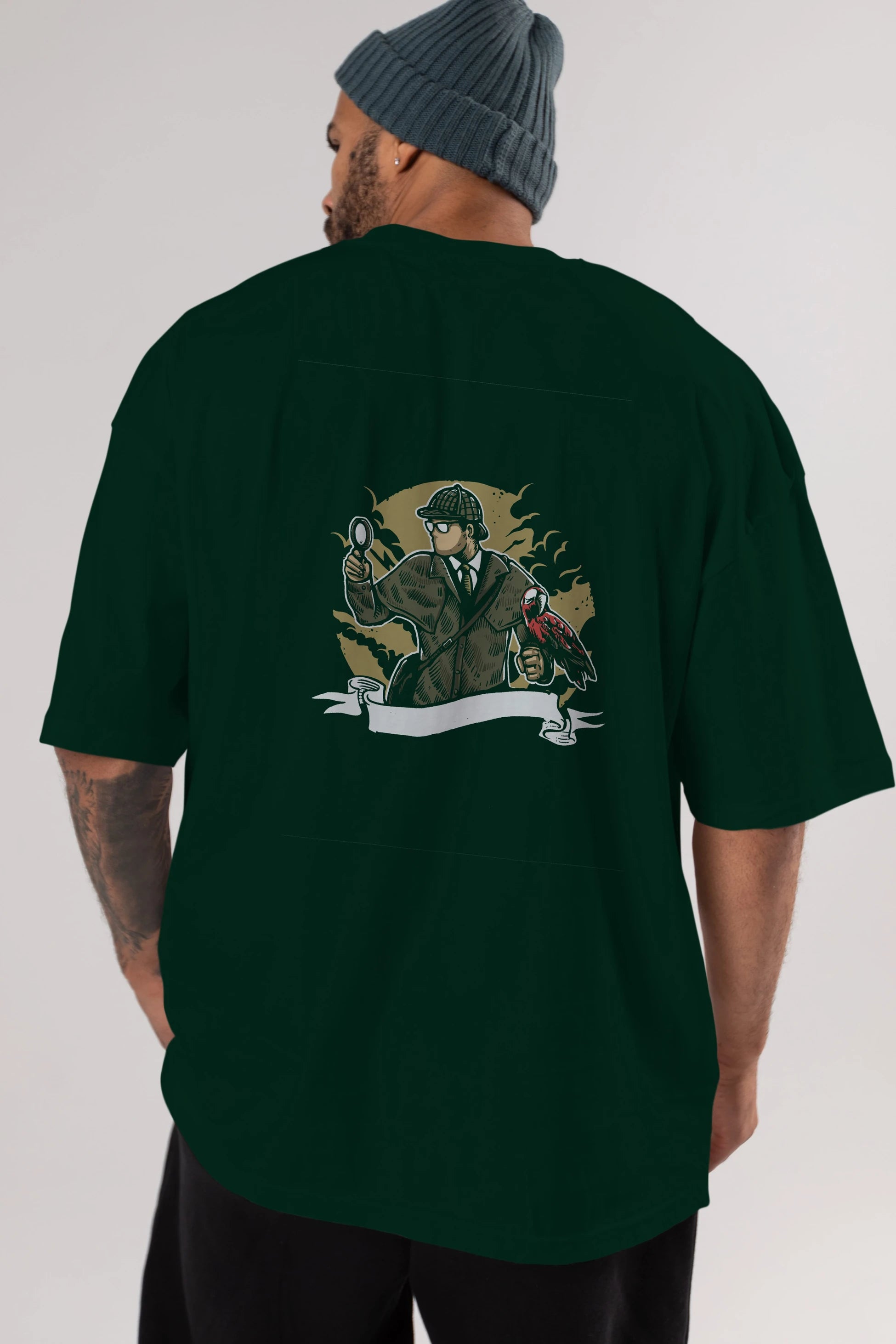 Sherlock Holmes Arka Baskılı Oversize t-shirt Erkek Kadın Unisex %100 Pamuk