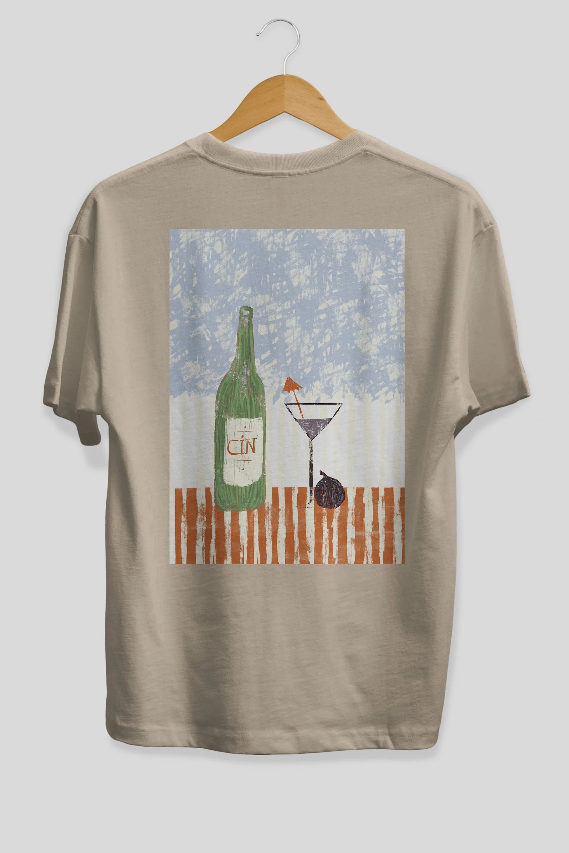 Gin Arka Baskılı Oversize t-shirt Erkek Kadın Unisex %100 Pamuk Bisiklet Yaka tişort