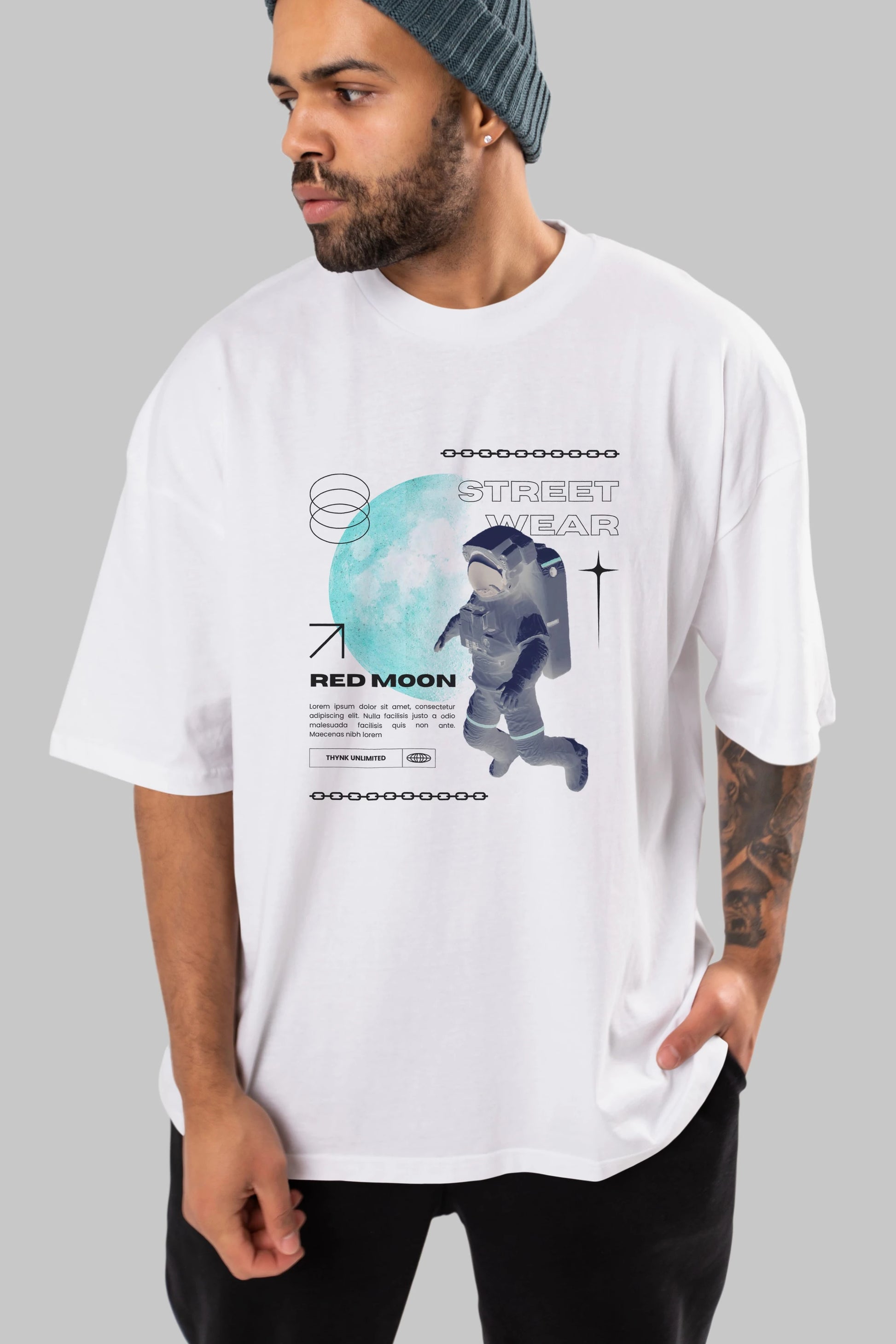 Red Moon Streetwear Ön Baskılı Oversize t-shirt Erkek Kadın Unisex
