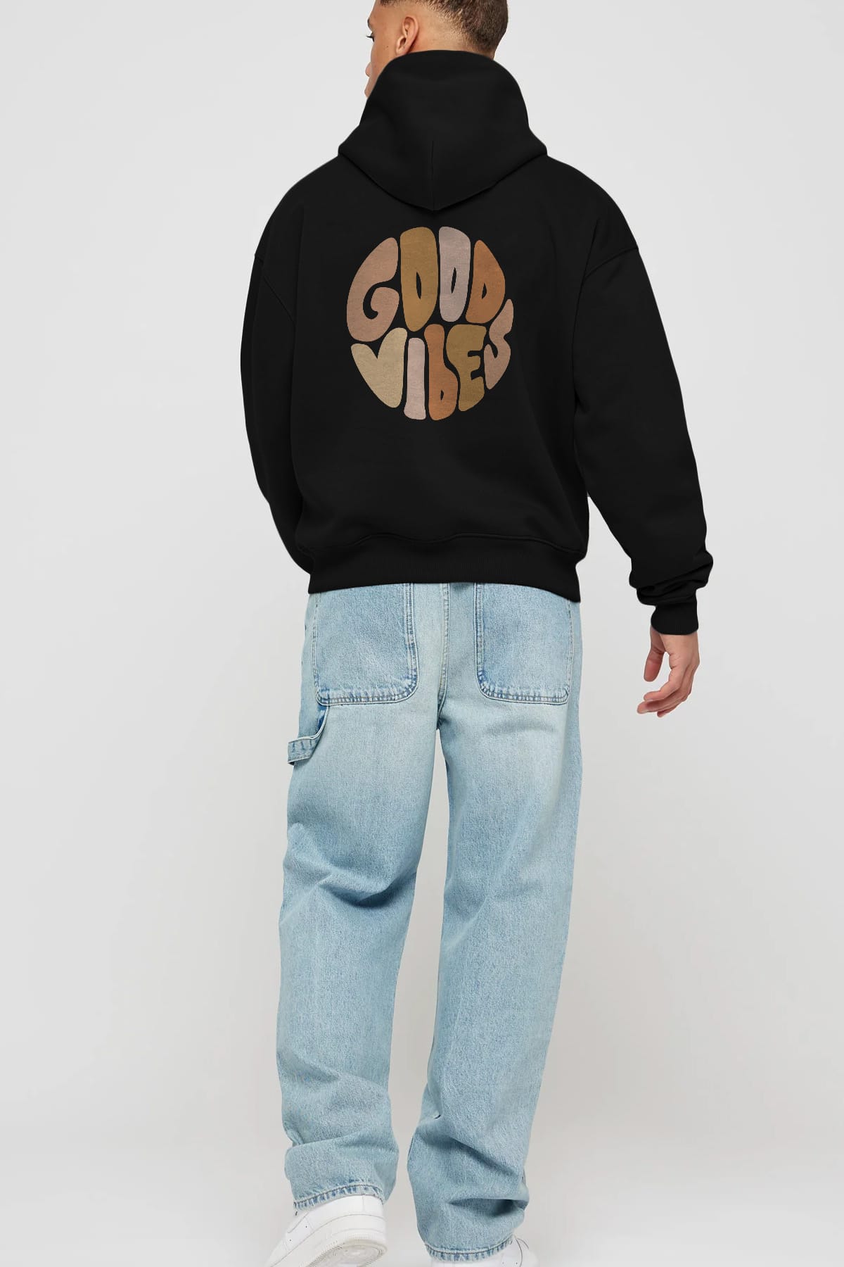Good Vibes Yazılı 3 Arka Baskılı Oversize Hoodie Kapüşonlu Sweatshirt Erkek Kadın Unisex