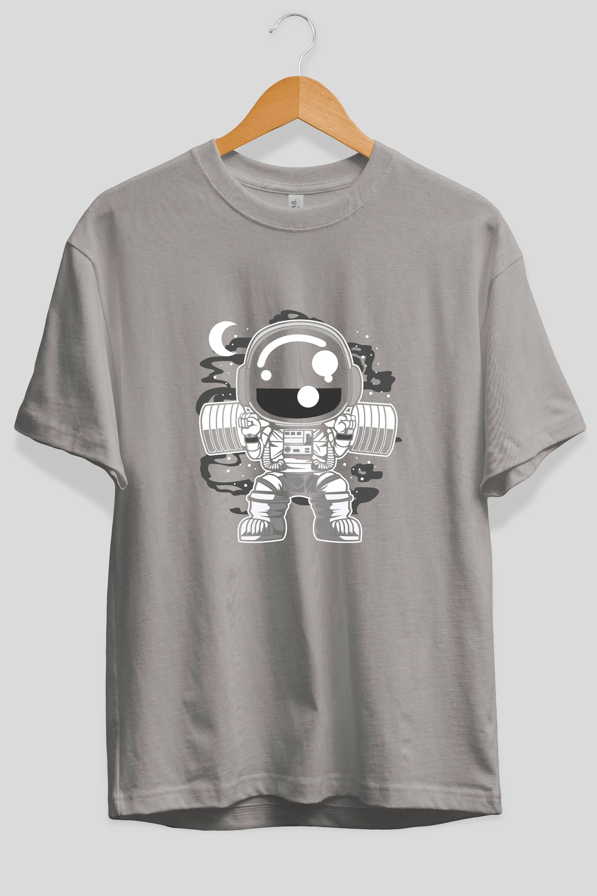 Astronaut Barbell Body Builder Ön Baskılı Oversize t-shirt Erkek Kadın Unisex