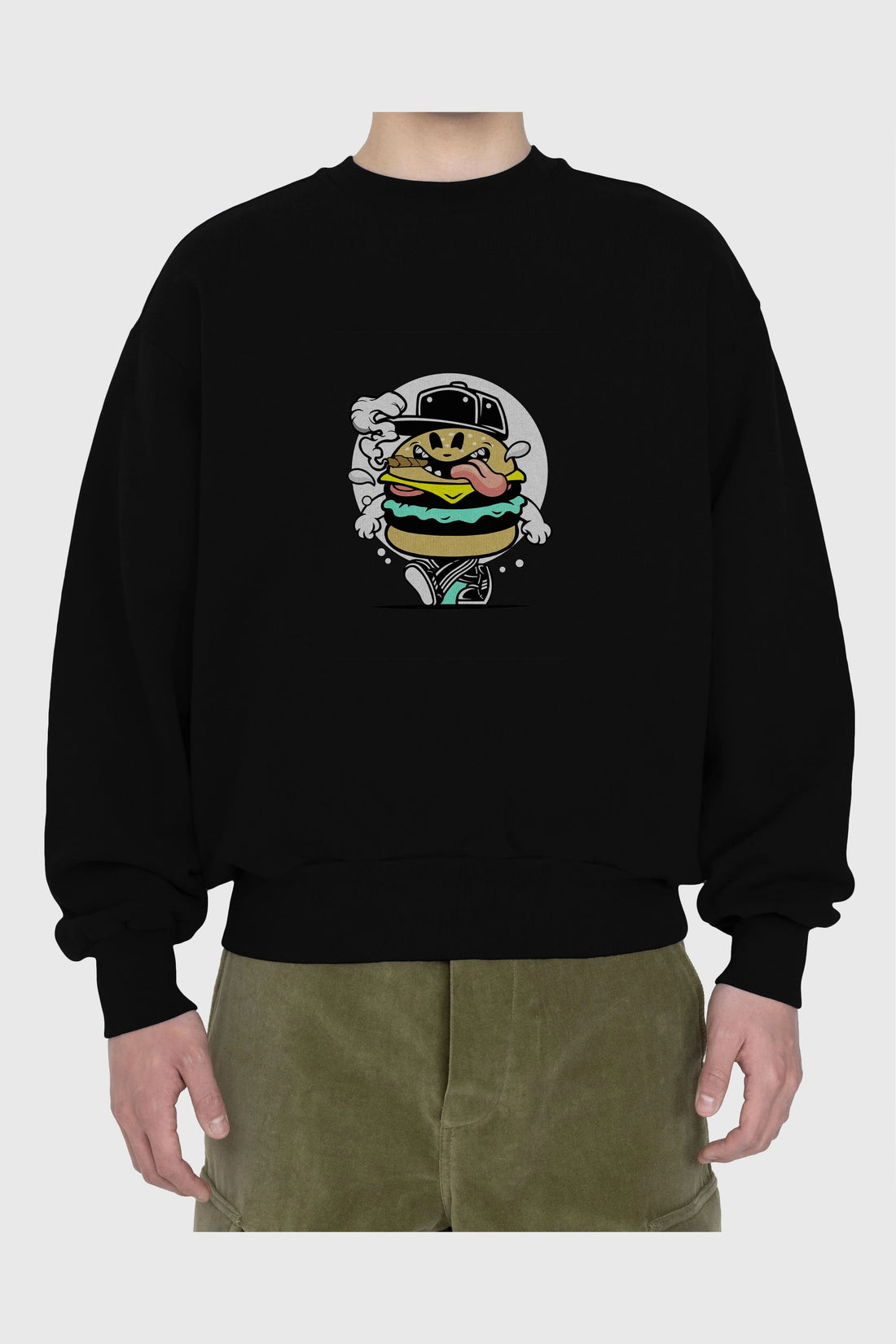 Burger Guy Ön Baskılı Oversize Sweatshirt Erkek Kadın Unisex