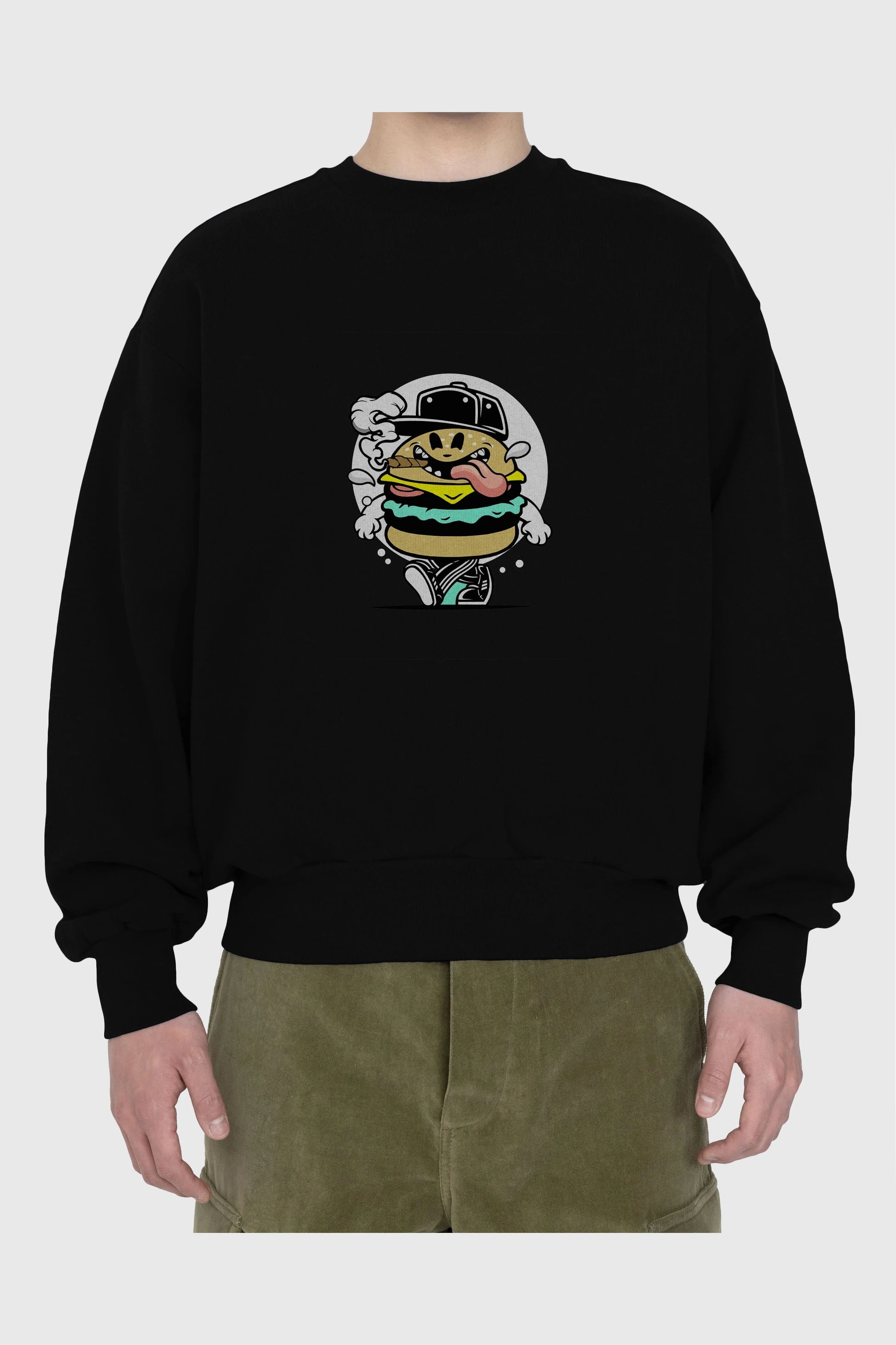 Burger Guy Ön Baskılı Oversize Sweatshirt Erkek Kadın Unisex