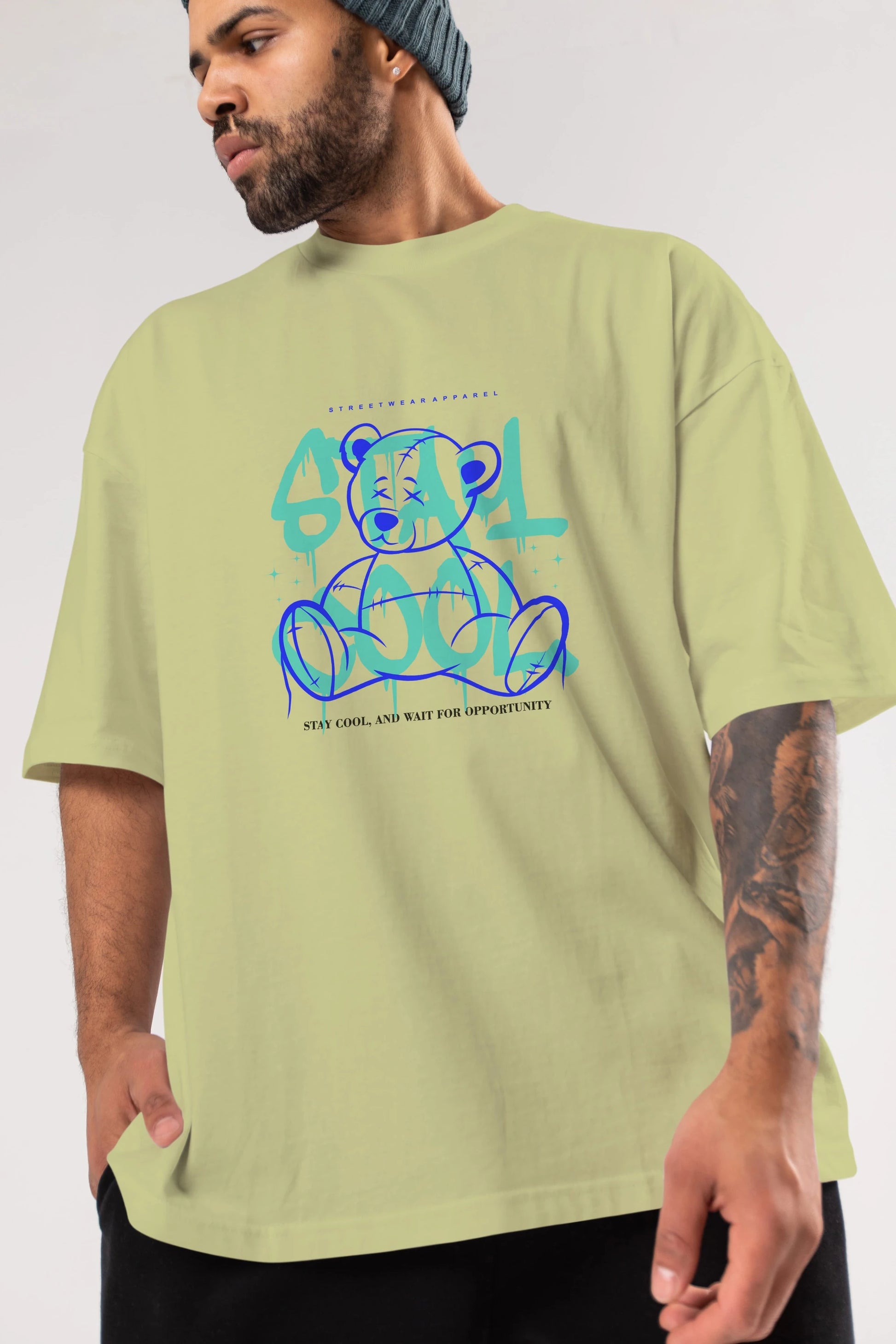 Teddy Bear Stay Cool 2 Ön Baskılı Oversize t-shirt Erkek Kadın Unisex