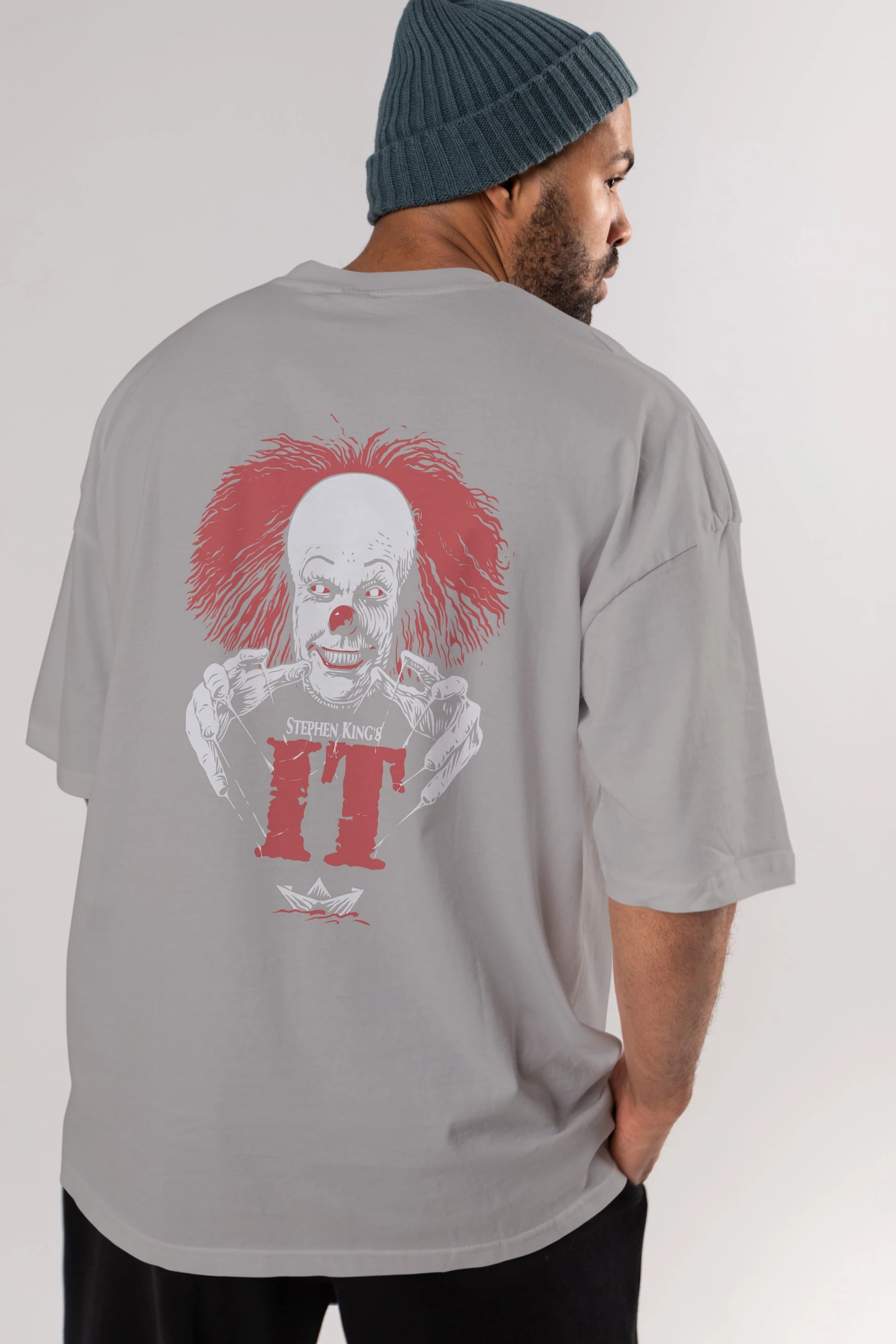 it Arka Baskılı Oversize t-shirt Erkek Kadın Unisex %100 Pamuk Bisiklet Yaka tişort