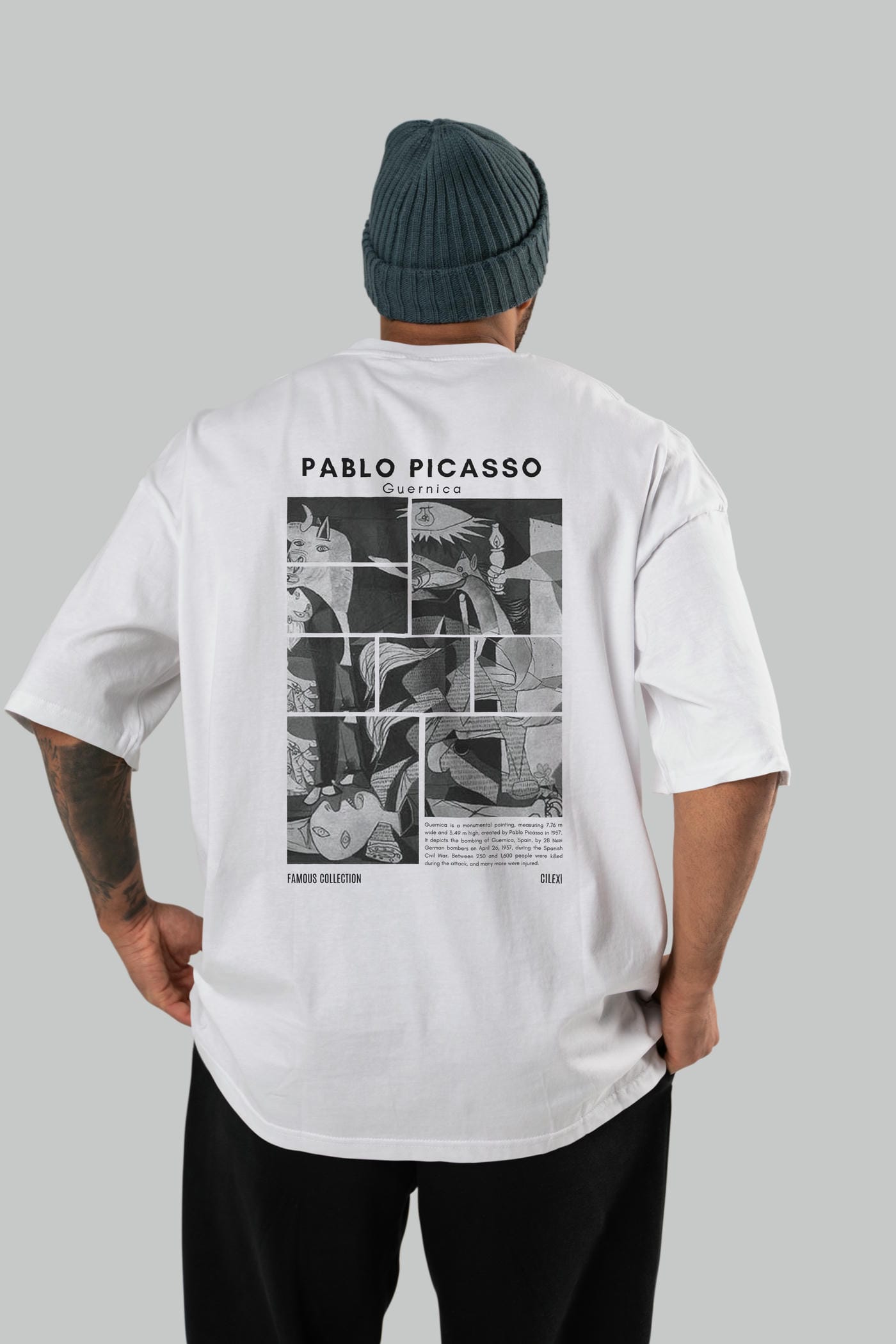 Pablo Picasso Guernica Arka Baskılı Oversize t-shirt Erkek Kadın Bisiklet Yaka Pamuk tişort