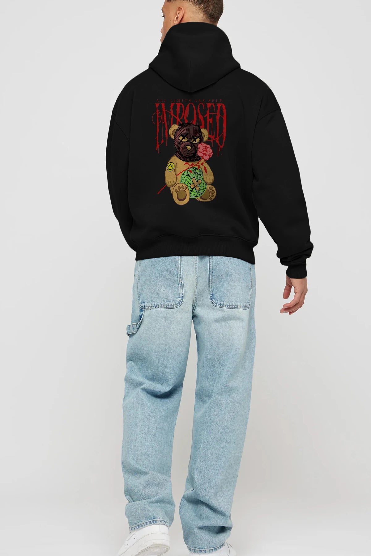 All Limits Bear Arka Baskılı Hoodie Oversize Kapüşonlu Sweatshirt Erkek Kadın Unisex