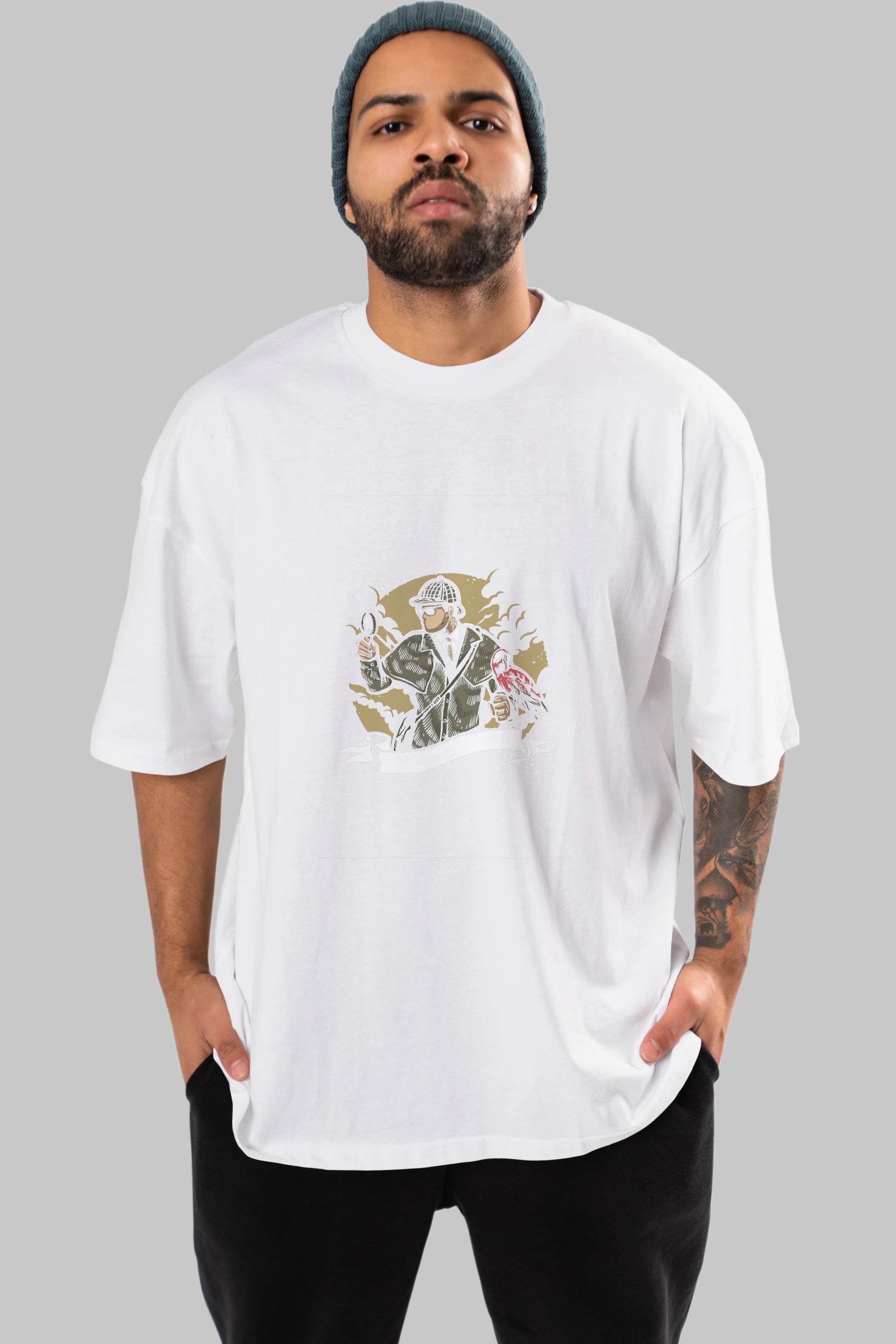 Sherlock Holmes Ön Baskılı Oversize t-shirt Erkek Kadın Unisex %100 Pamuk tişort