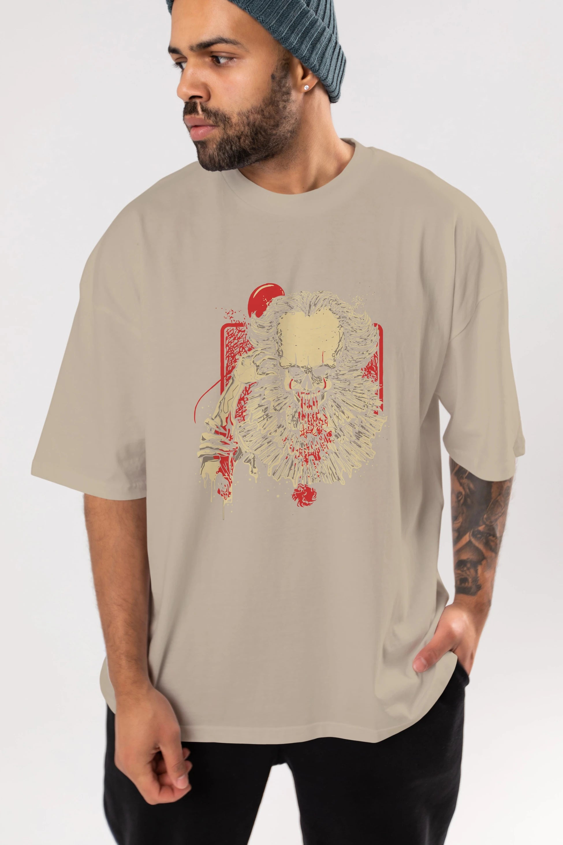 it (2) Ön Baskılı Oversize t-shirt Erkek Kadın Unisex %100 Pamuk Bisiklet Yaka tişort