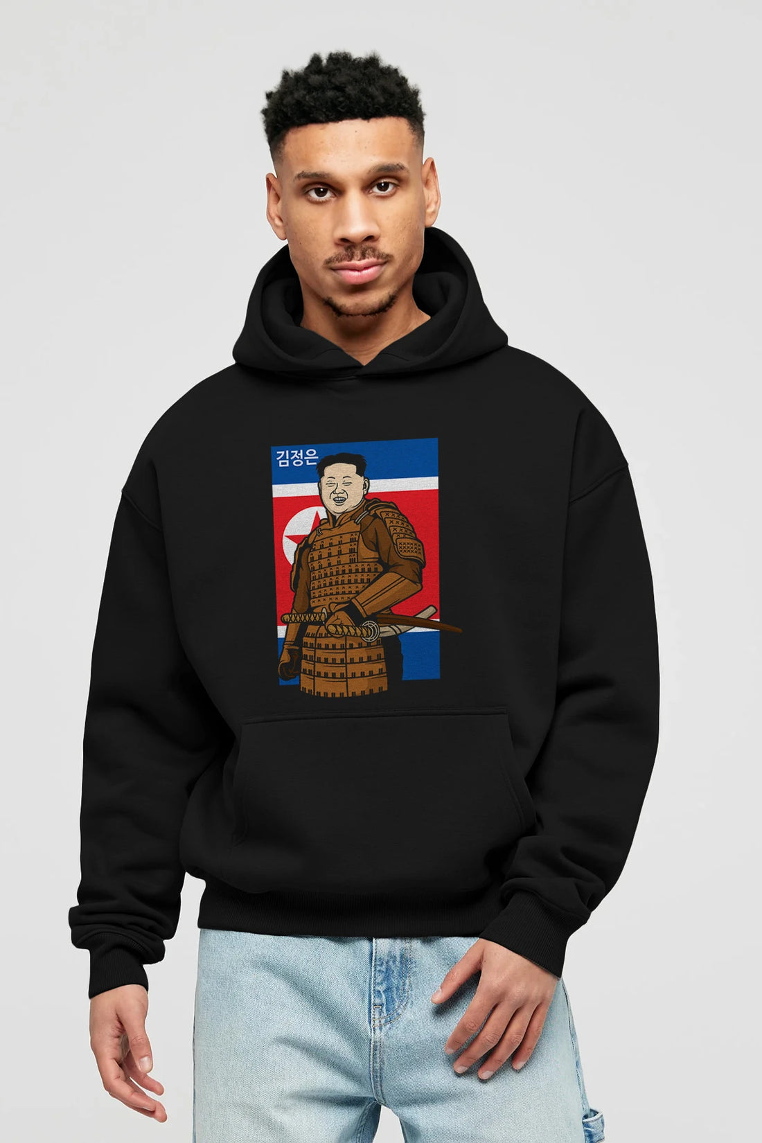 Samurai Jong Un Ön Baskılı Hoodie Oversize Kapüşonlu Sweatshirt Erkek Kadın Unisex