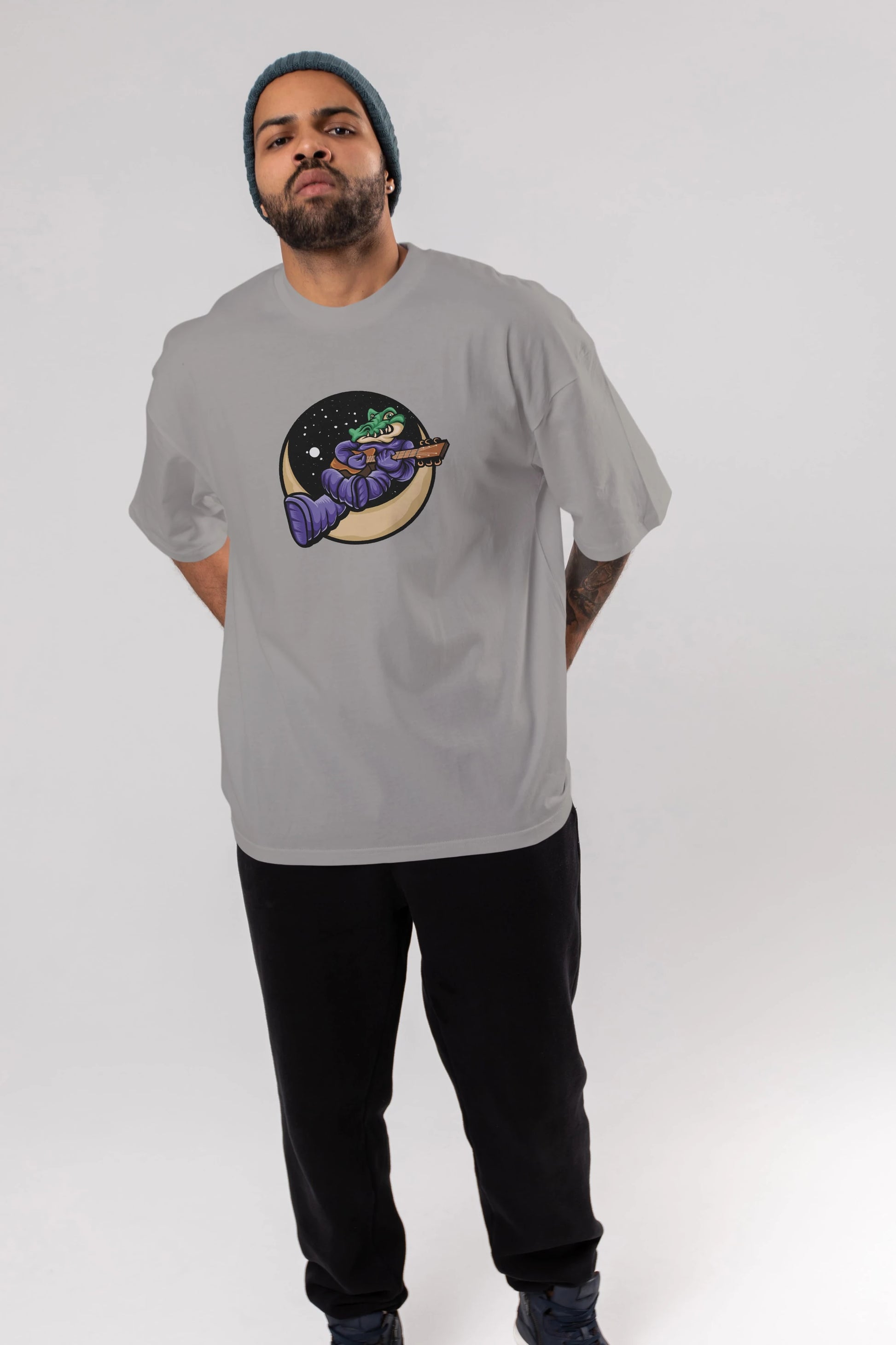 Space Crocodile Ön Baskılı Oversize t-shirt Erkek Kadın Unisex
