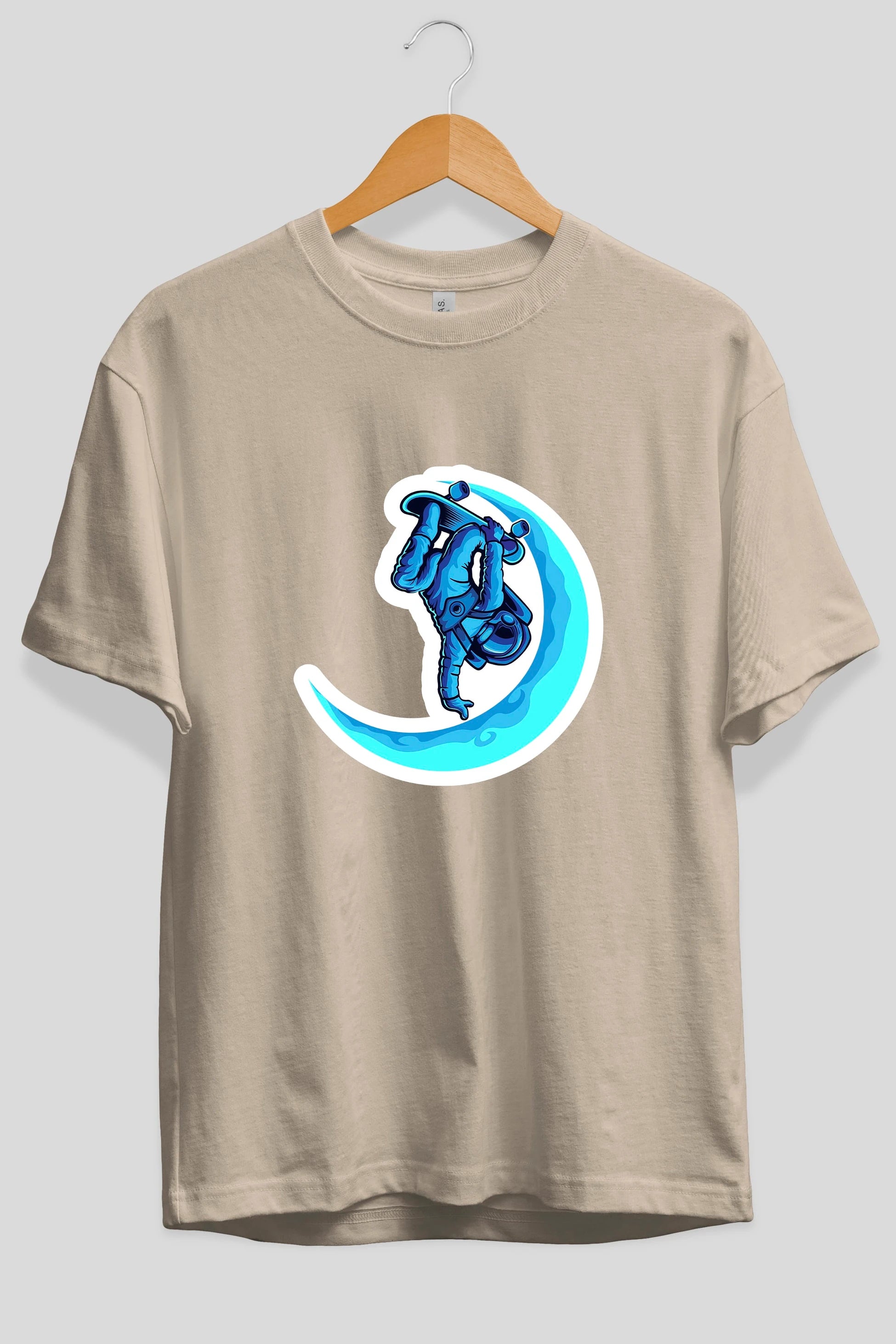 Skating on the moon sticker Ön Baskılı Oversize t-shirt Erkek Kadın Unisex