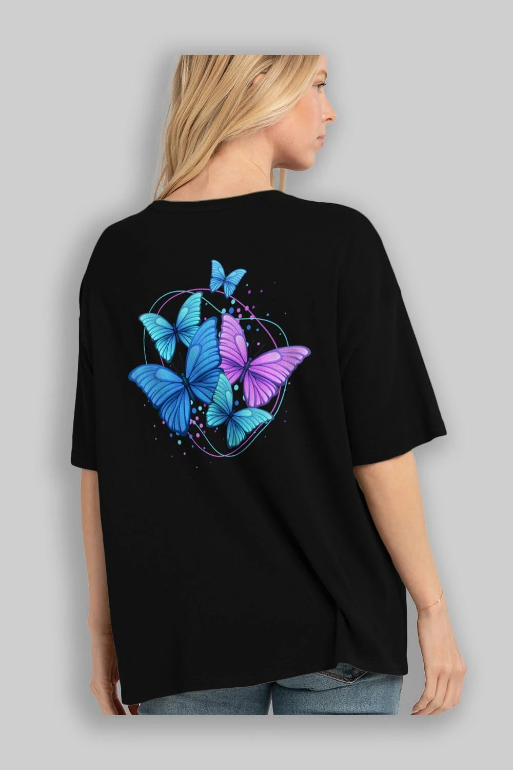 Kelebek Arka Baskılı Oversize t-shirt Erkek Kadın Unisex
