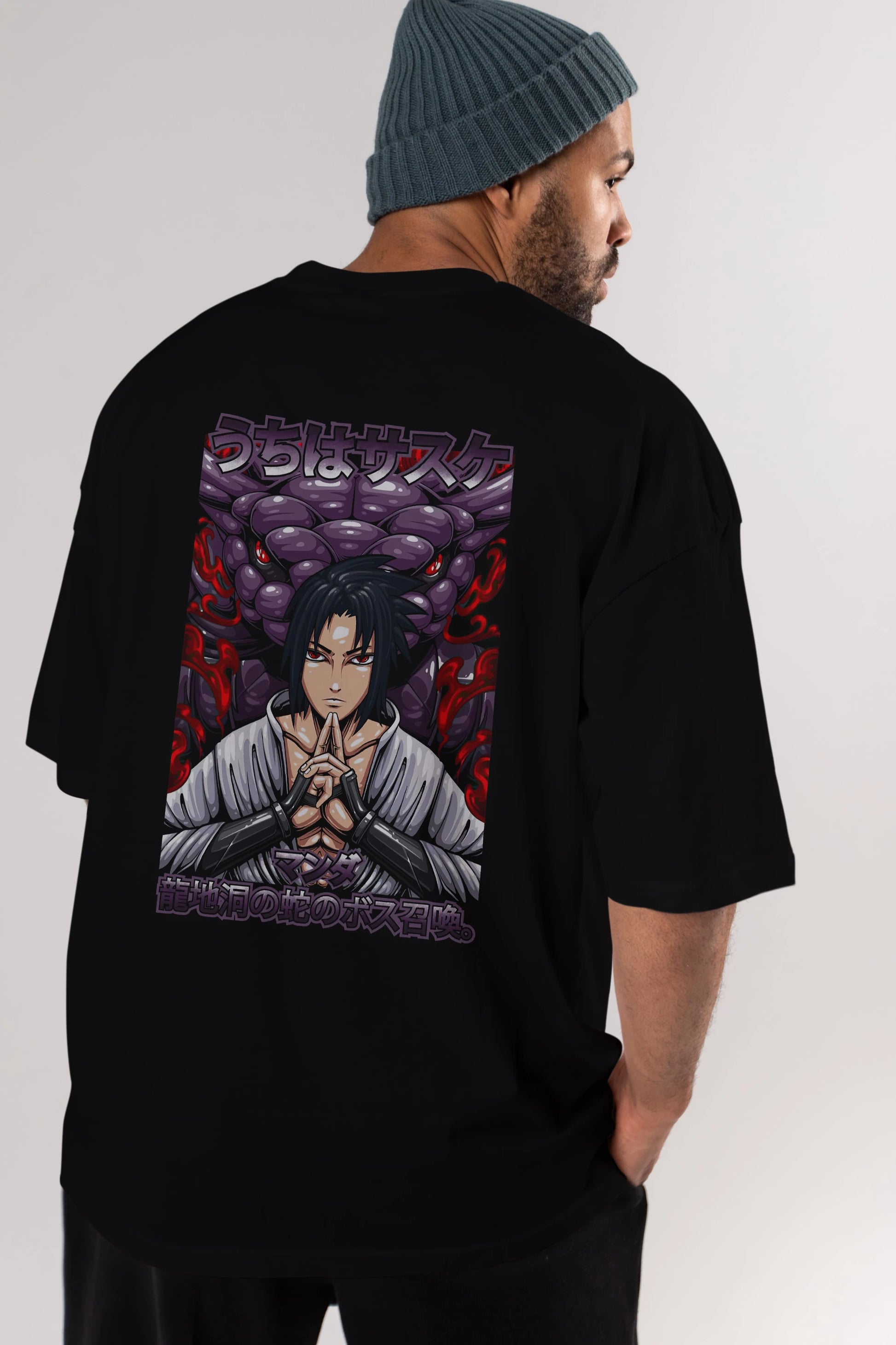 NARUTO SASUKE UCHIHA Anime Arka Baskılı Oversize t-shirt Erkek Kadın Unisex