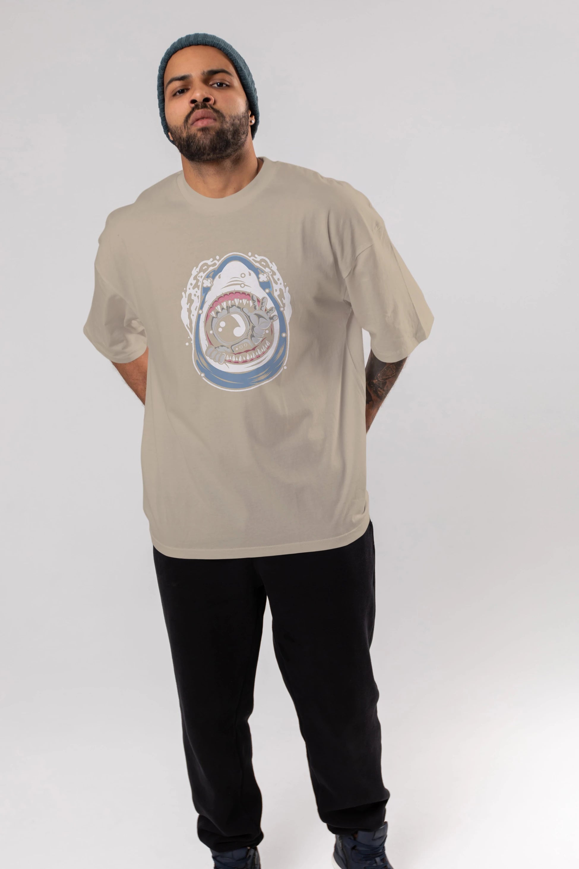 Astronaut Shark Ön Baskılı Oversize t-shirt Erkek Kadın Unisex